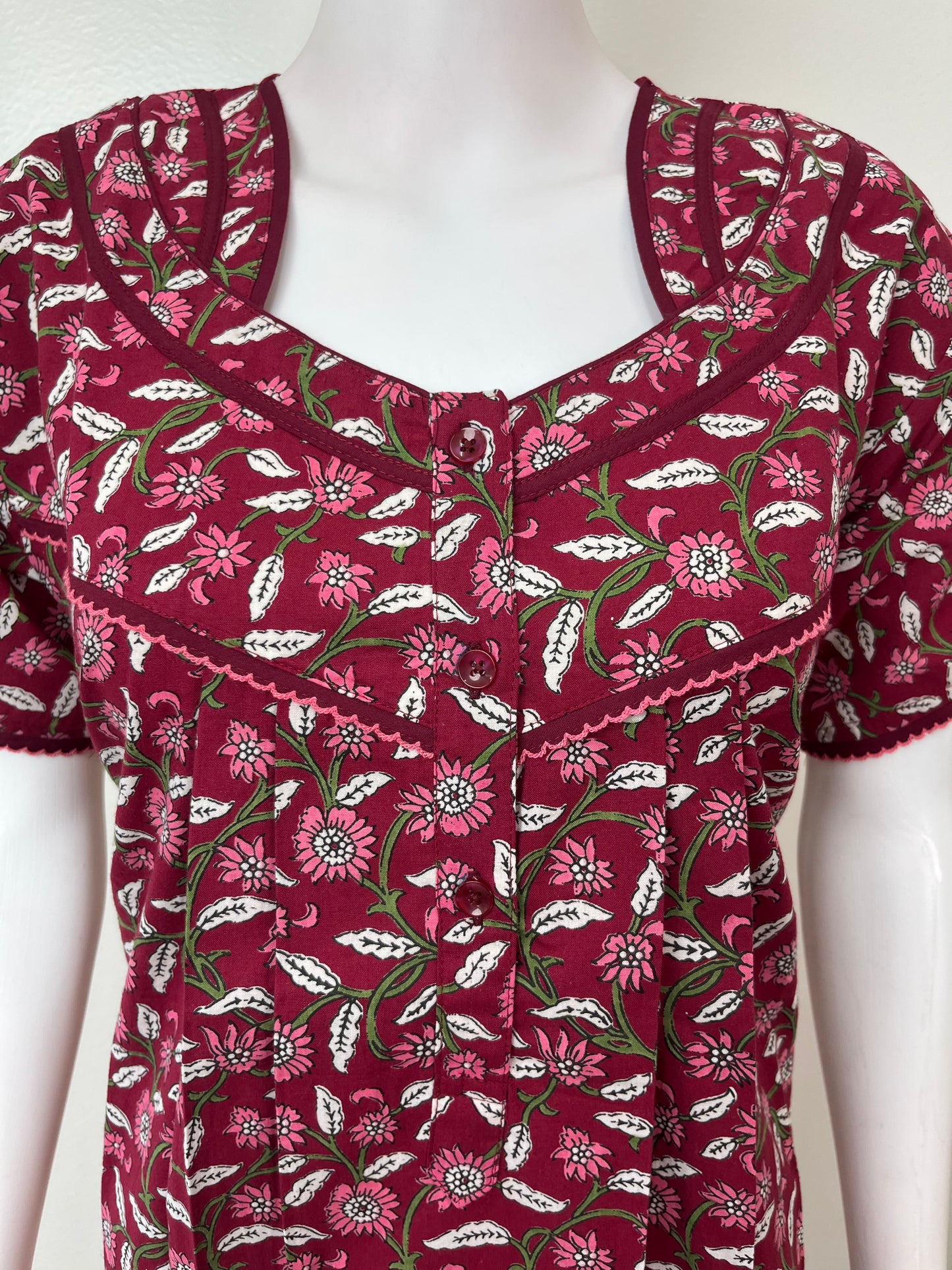 Red Pure Cotton Nightgown Soft & Comfortable