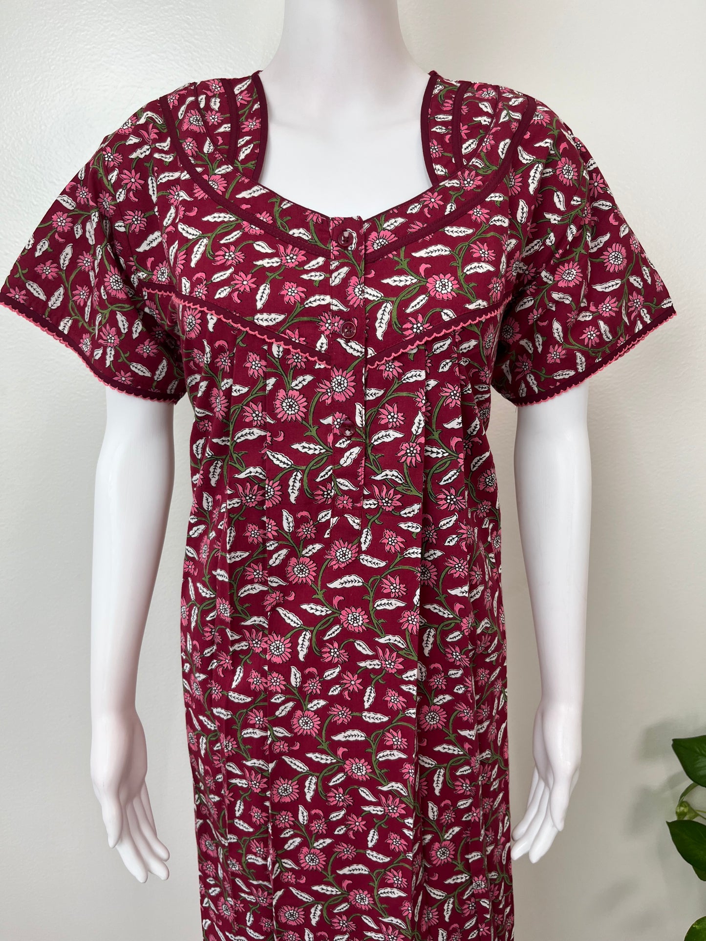 Red Pure Cotton Nightgown Soft & Comfortable