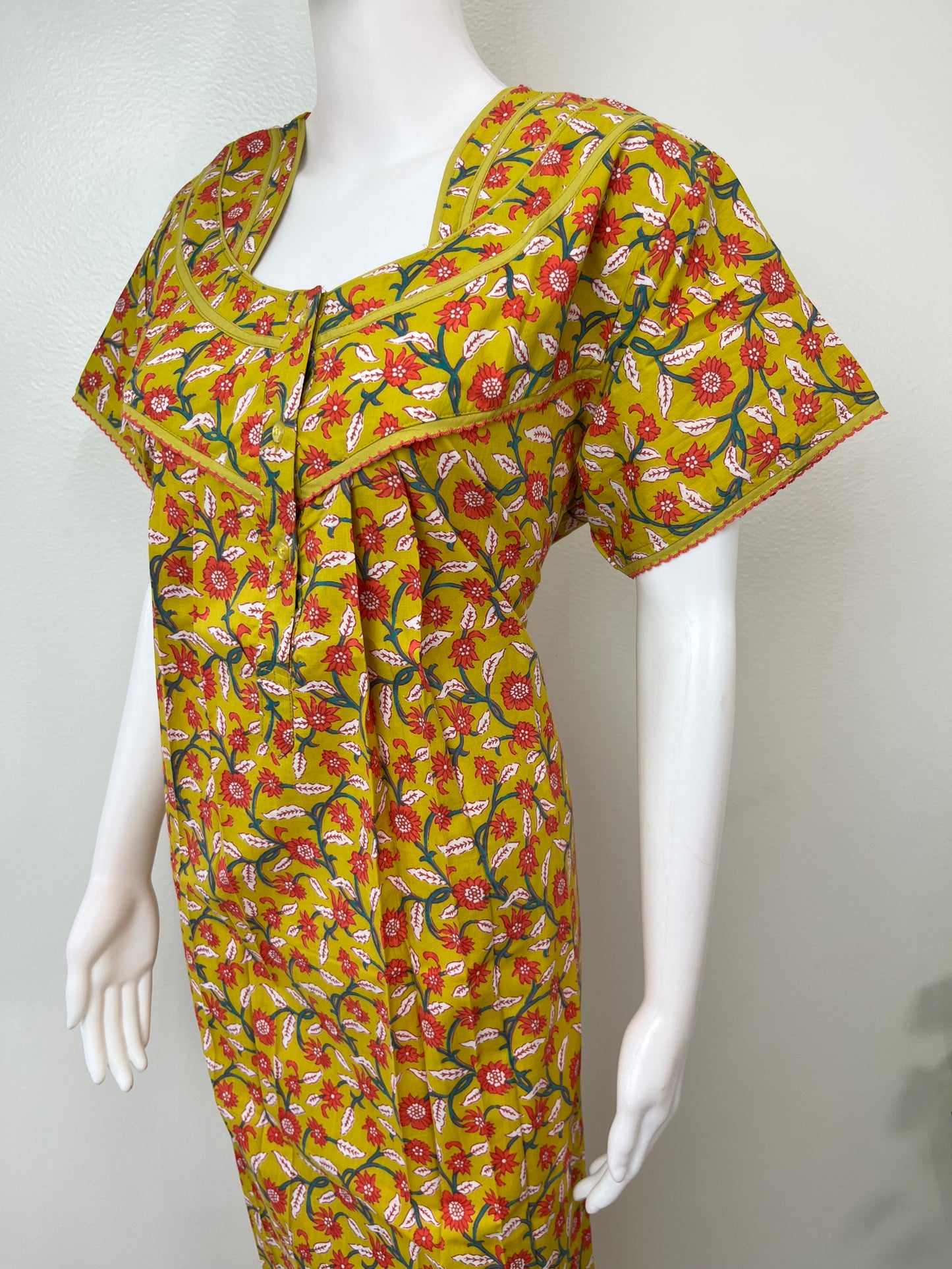 Yellow floral 100% Cotton Nighty for Women