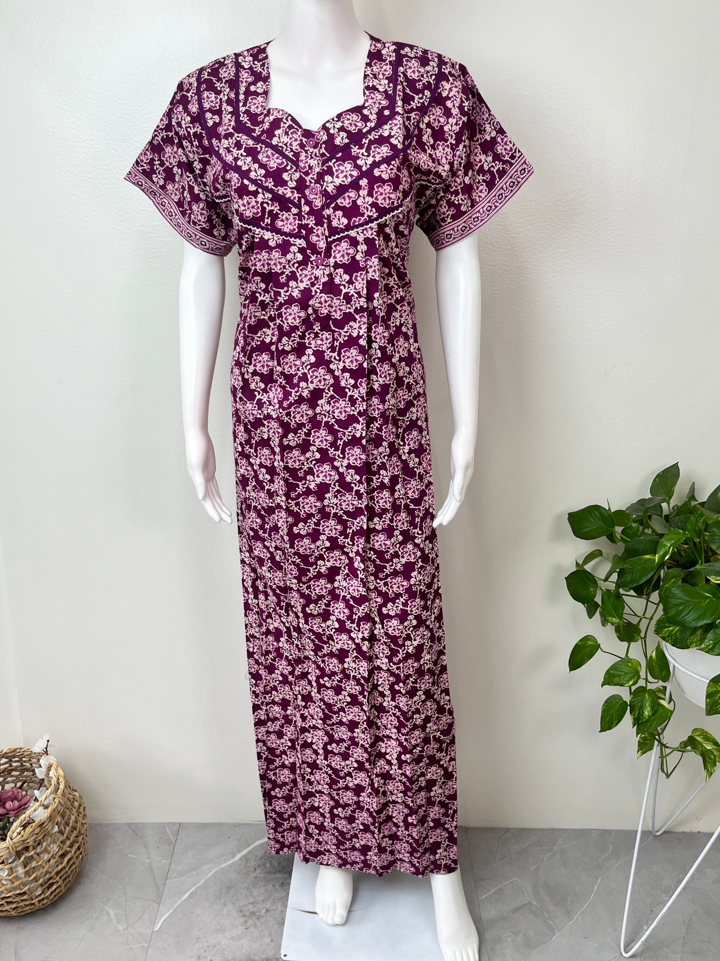 Purple 100% Cotton Nighty for Women