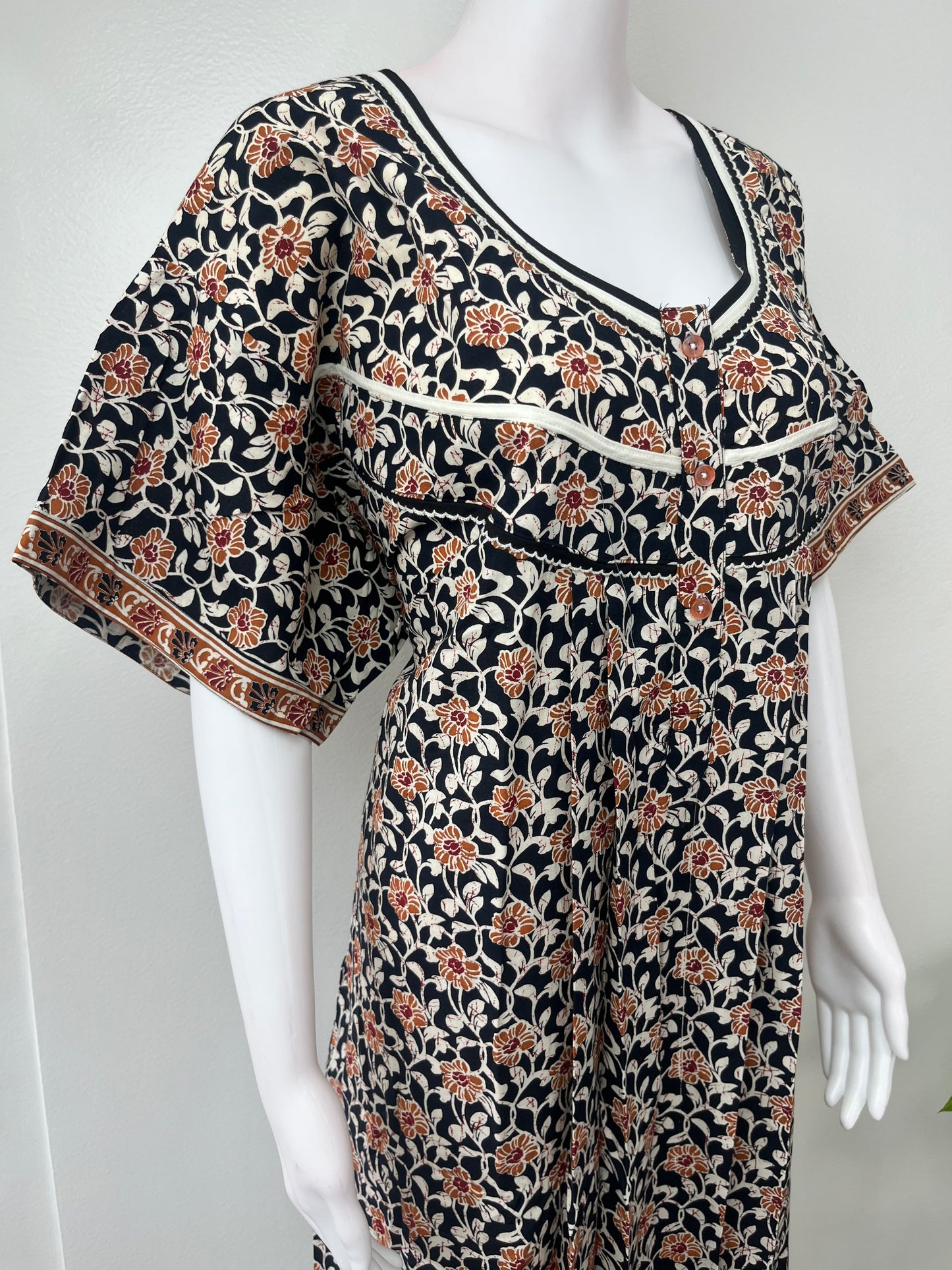 Black Floral Printed Cotton Nightgown for Women