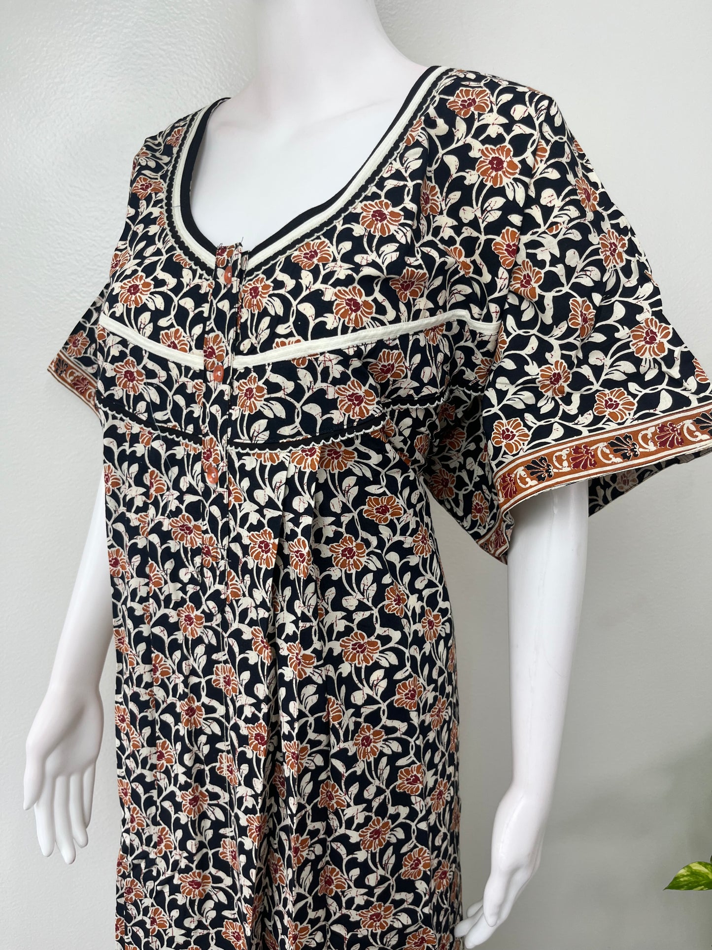 Black Floral Printed Cotton Nightgown for Women