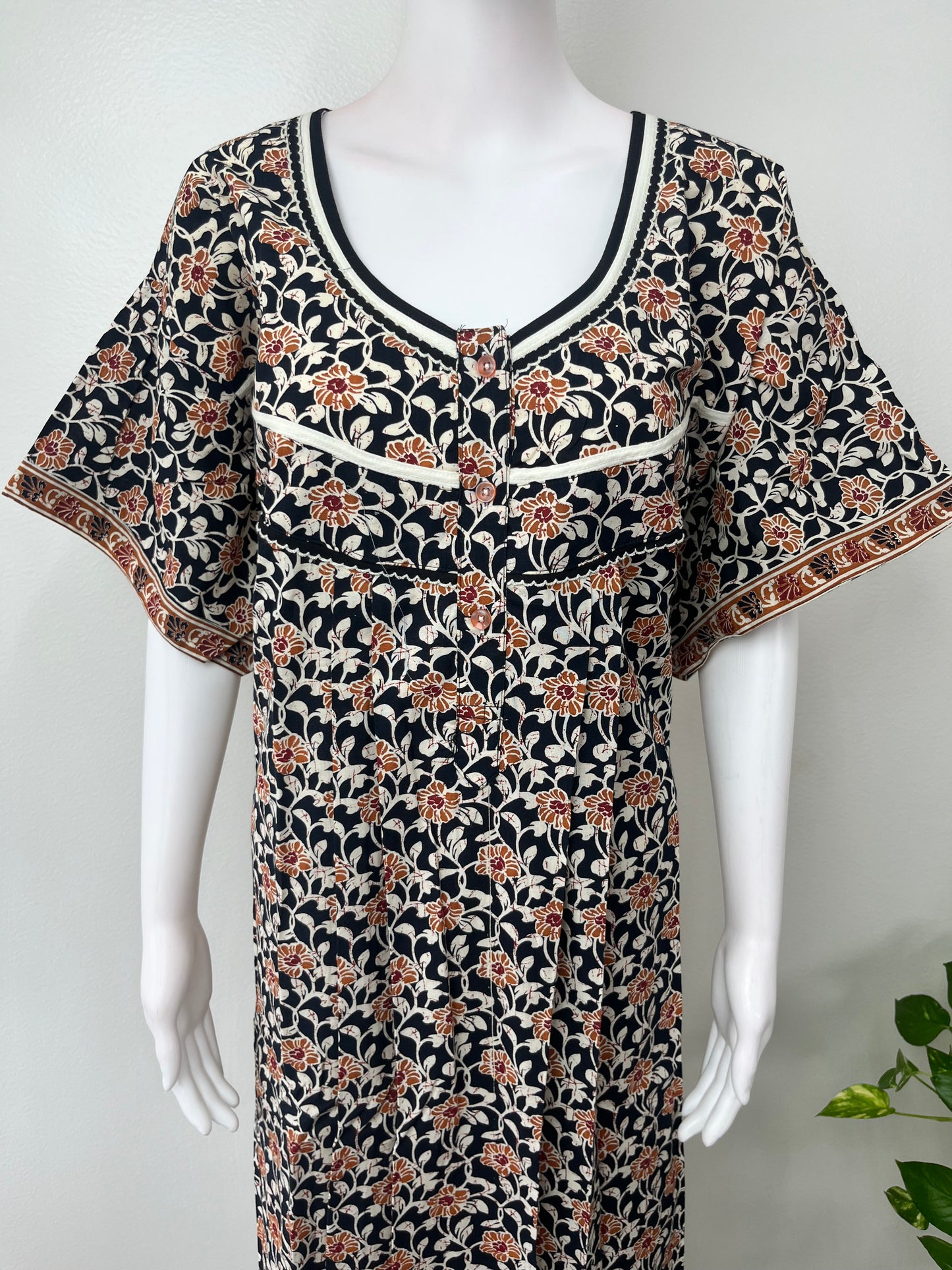 Black Floral Printed Cotton Nightgown for Women