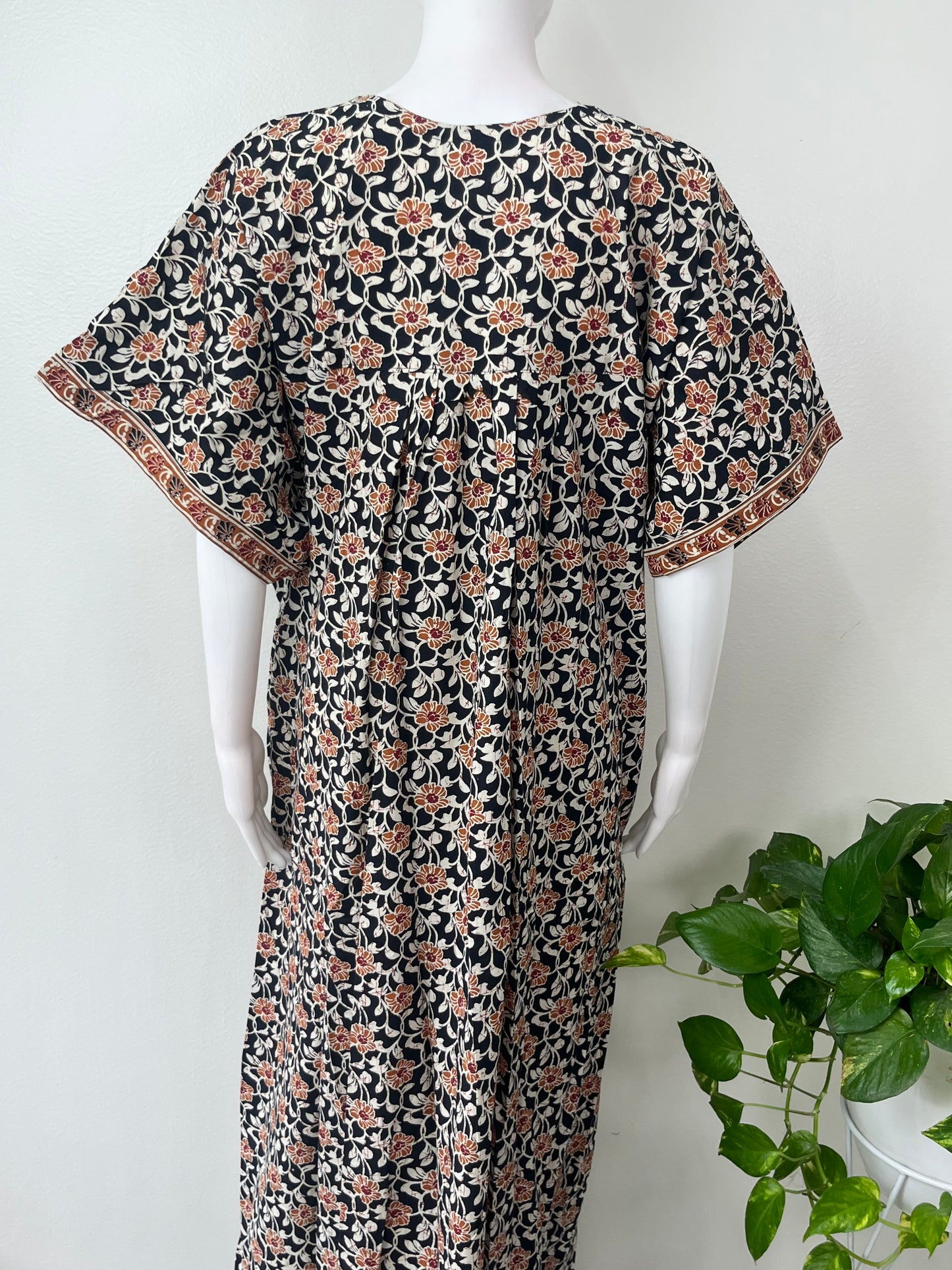 Black Floral Printed Cotton Nightgown for Women