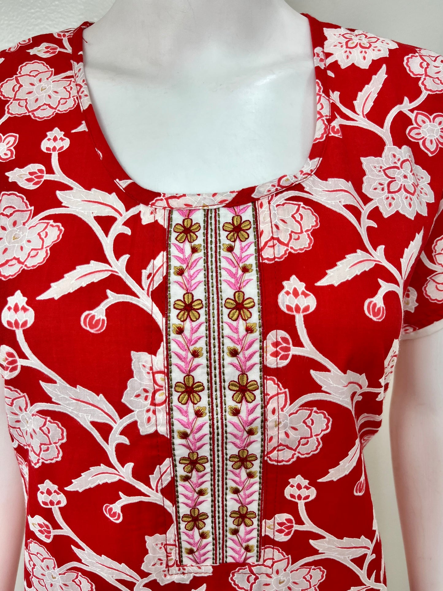 Red Floral Printed Cotton Nightgown for Women