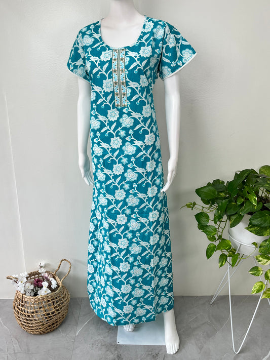 Sky Blue Pure Cotton Nighty for Women