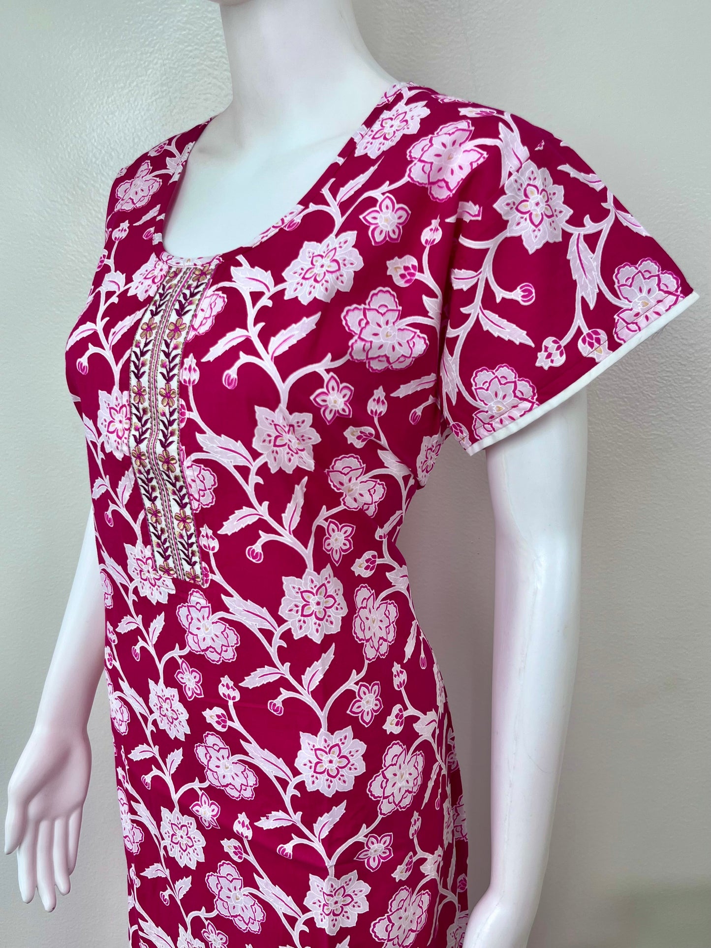 Pink Floral Printed Cotton Nighty for Women