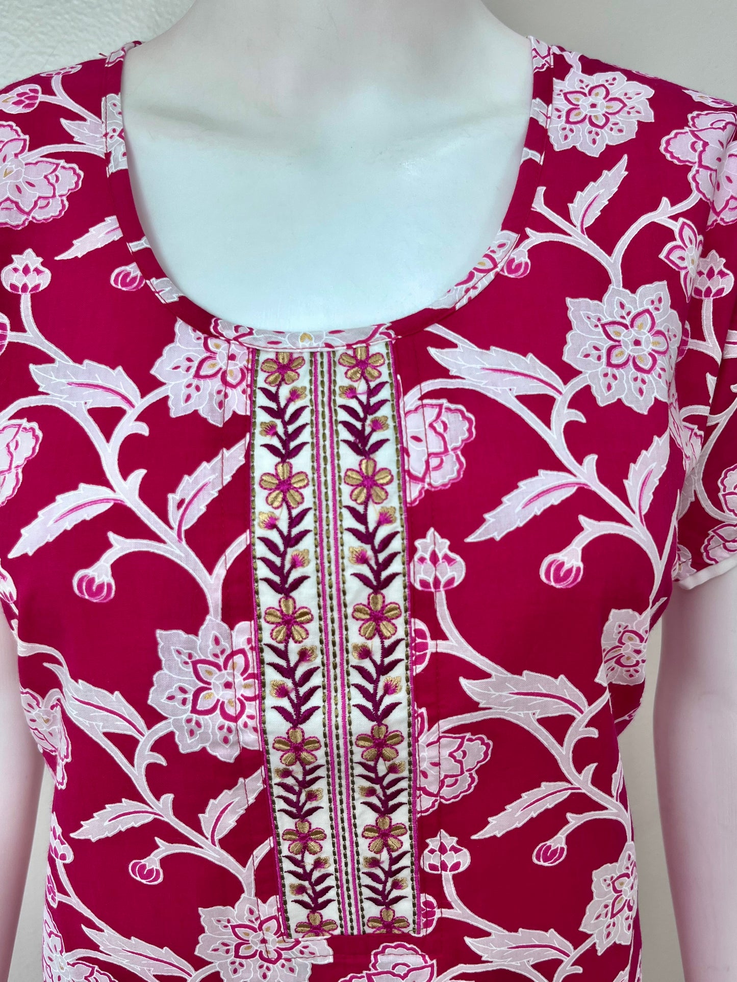 Pink Floral Printed Cotton Nighty for Women