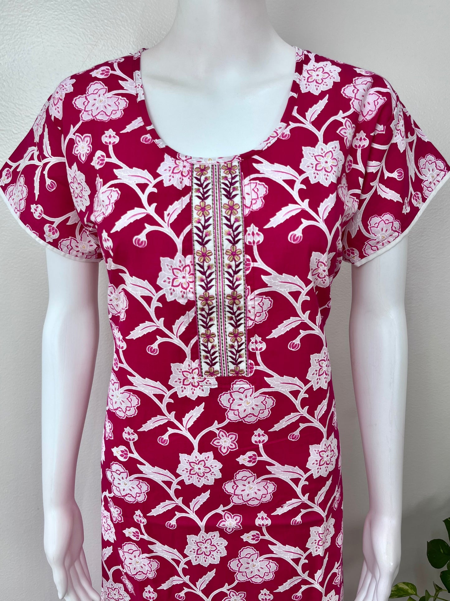 Pink Floral Printed Cotton Nighty for Women
