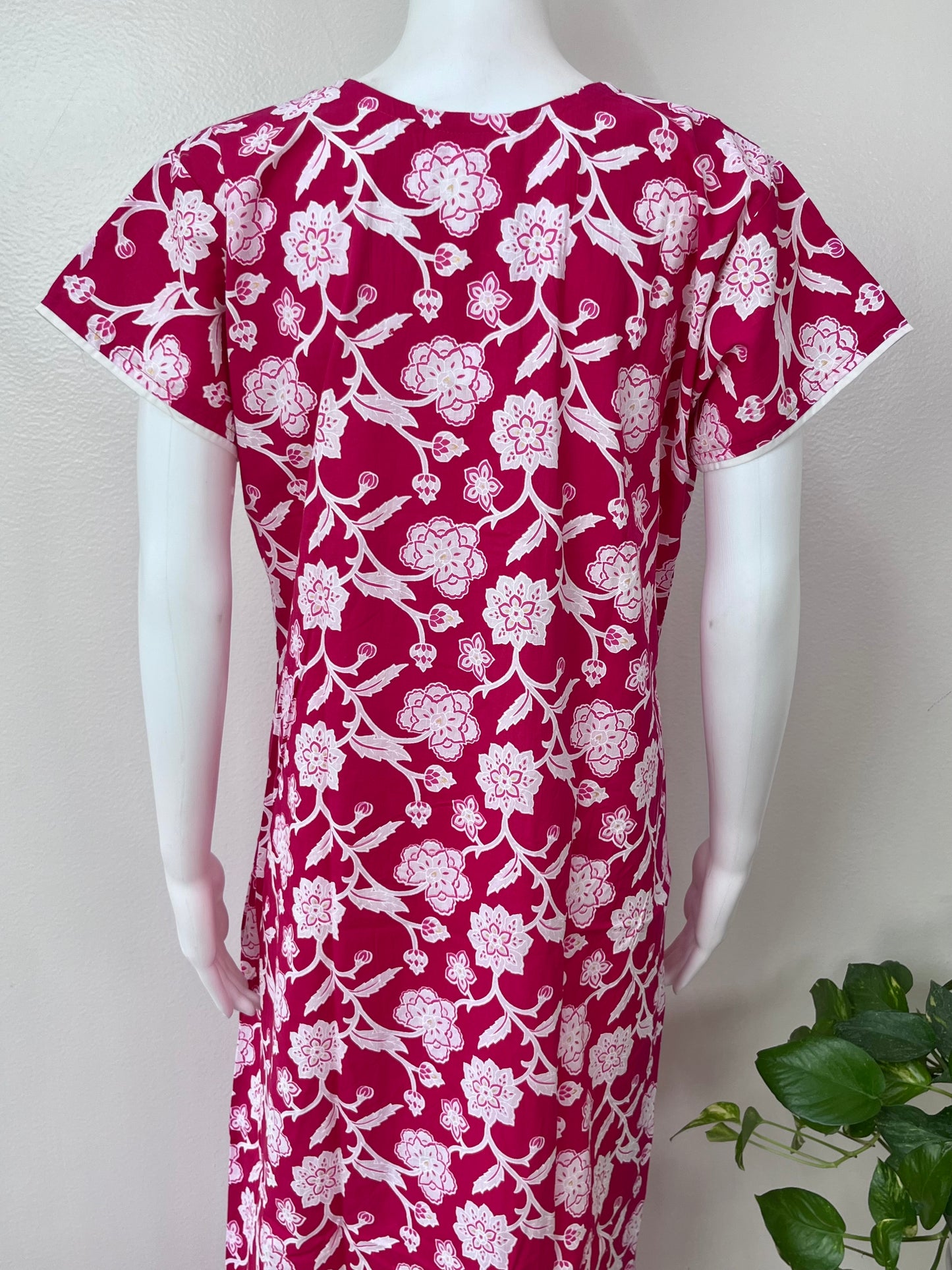 Pink Floral Printed Cotton Nighty for Women