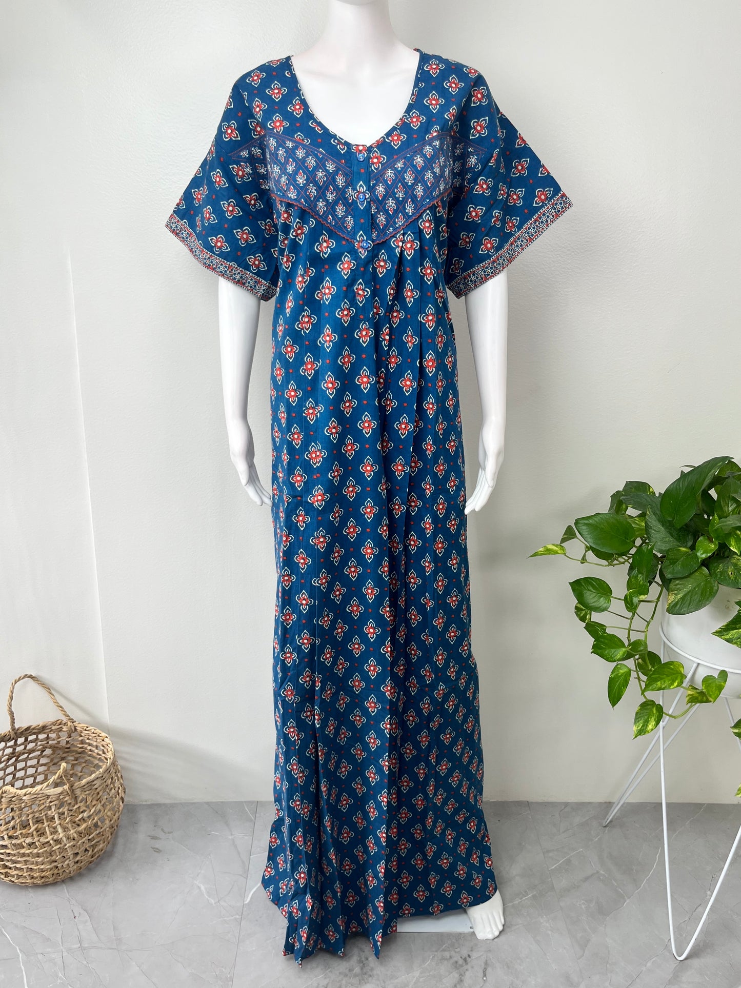 Navy Blue Pleated 100% Cotton Nighty