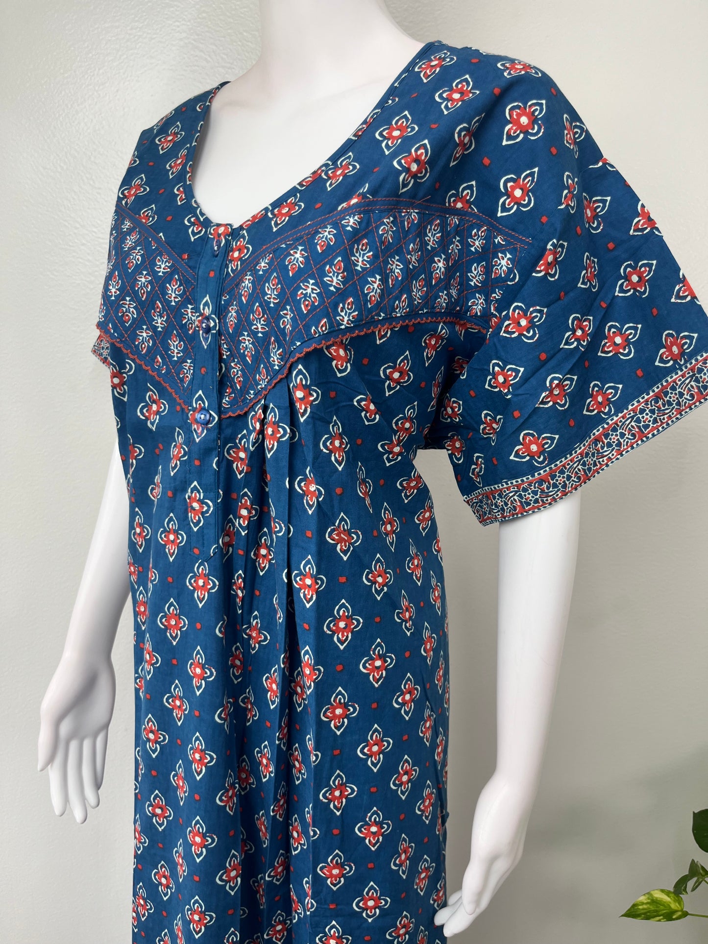 Navy Blue Pleated 100% Cotton Nighty