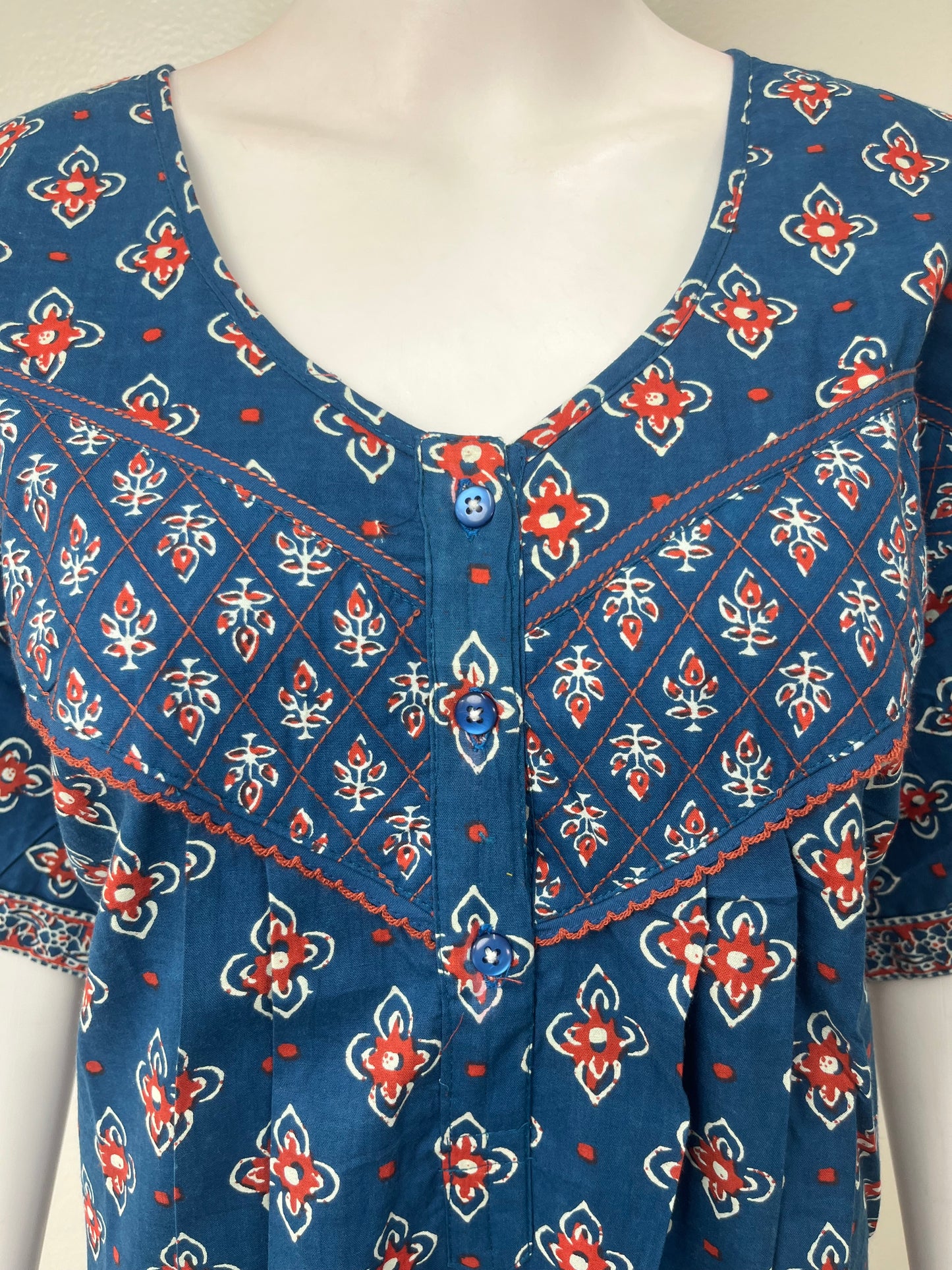 Navy Blue Pleated 100% Cotton Nighty