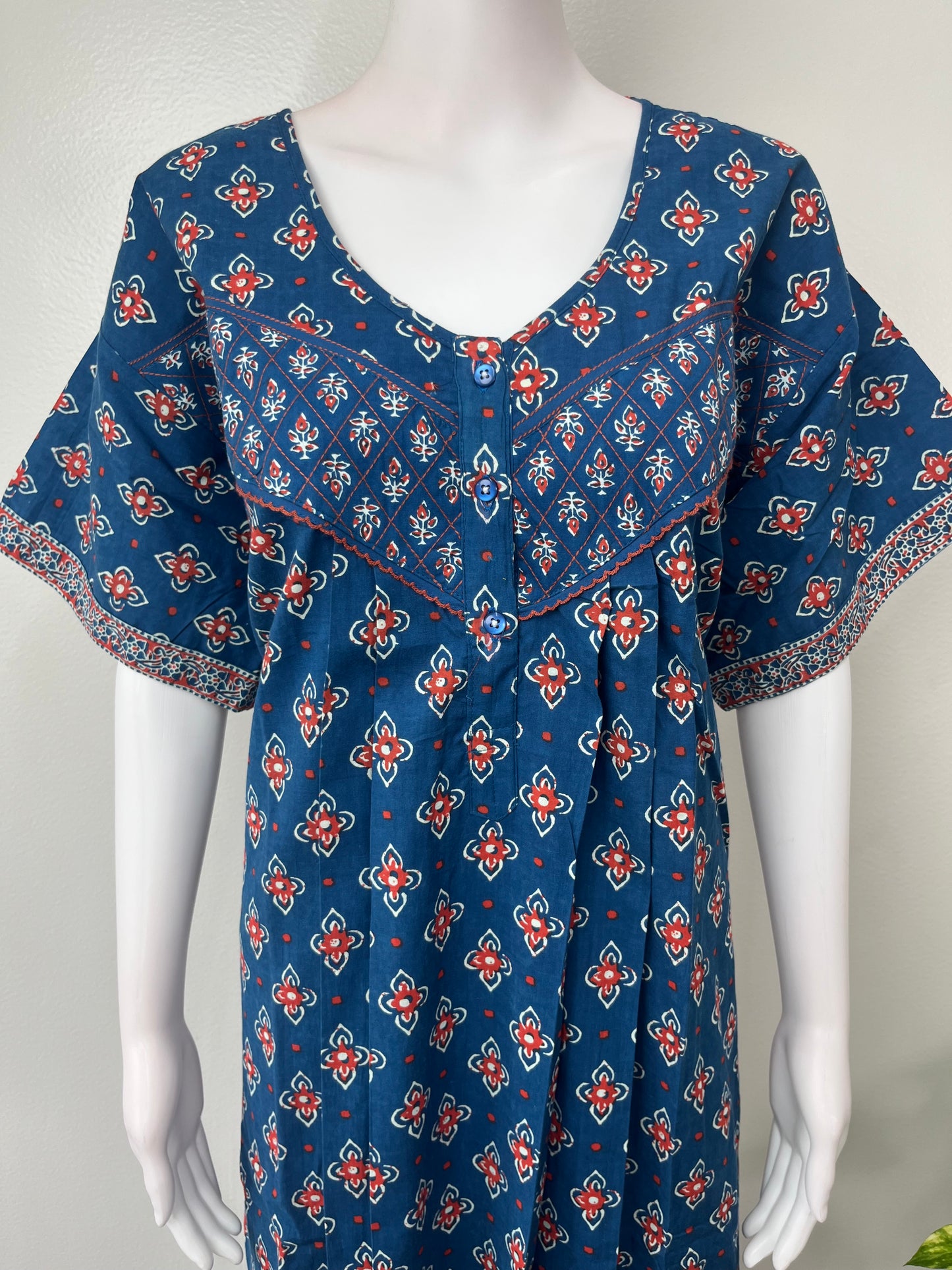 Navy Blue Pleated 100% Cotton Nighty