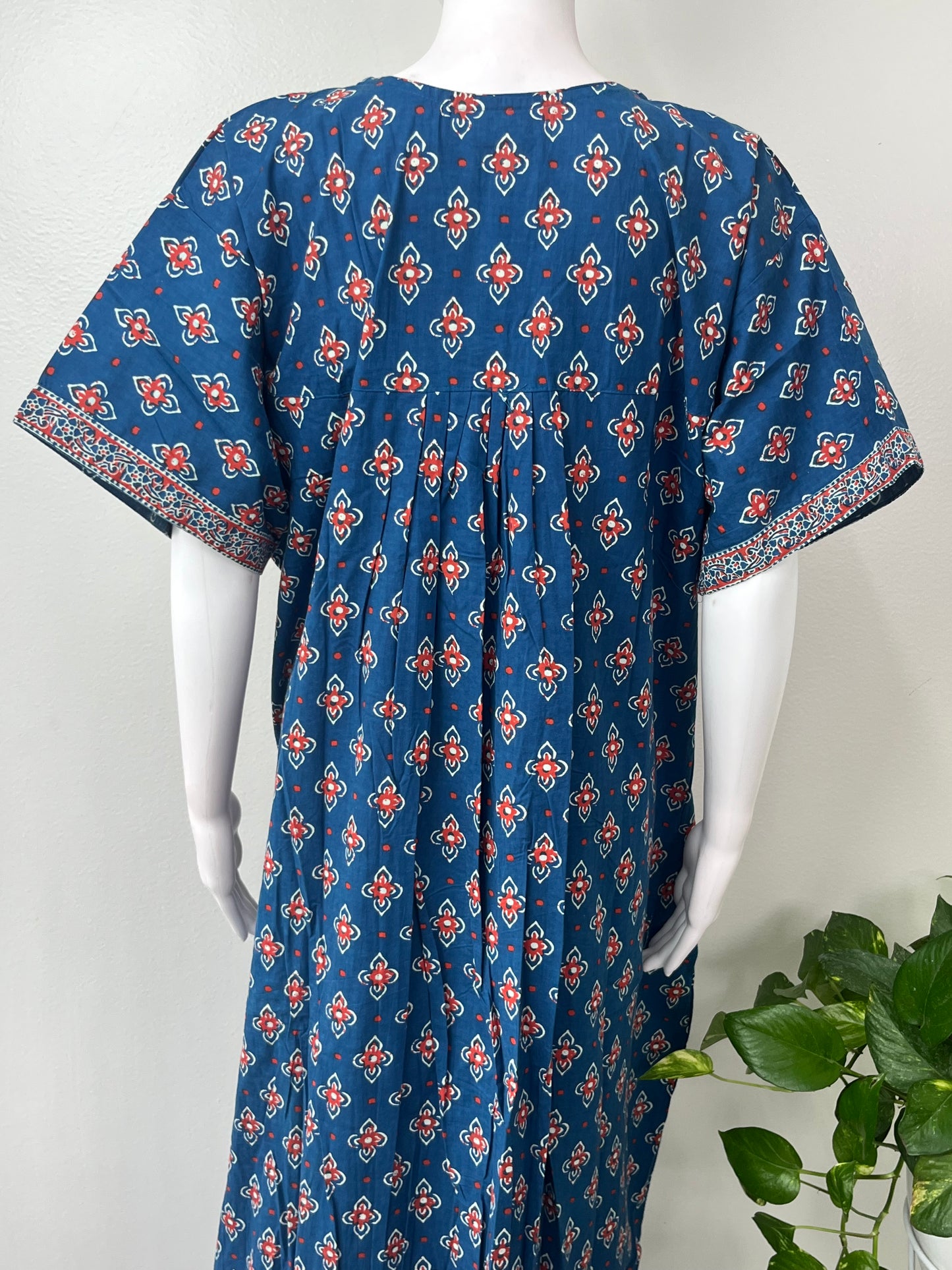 Navy Blue Pleated 100% Cotton Nighty