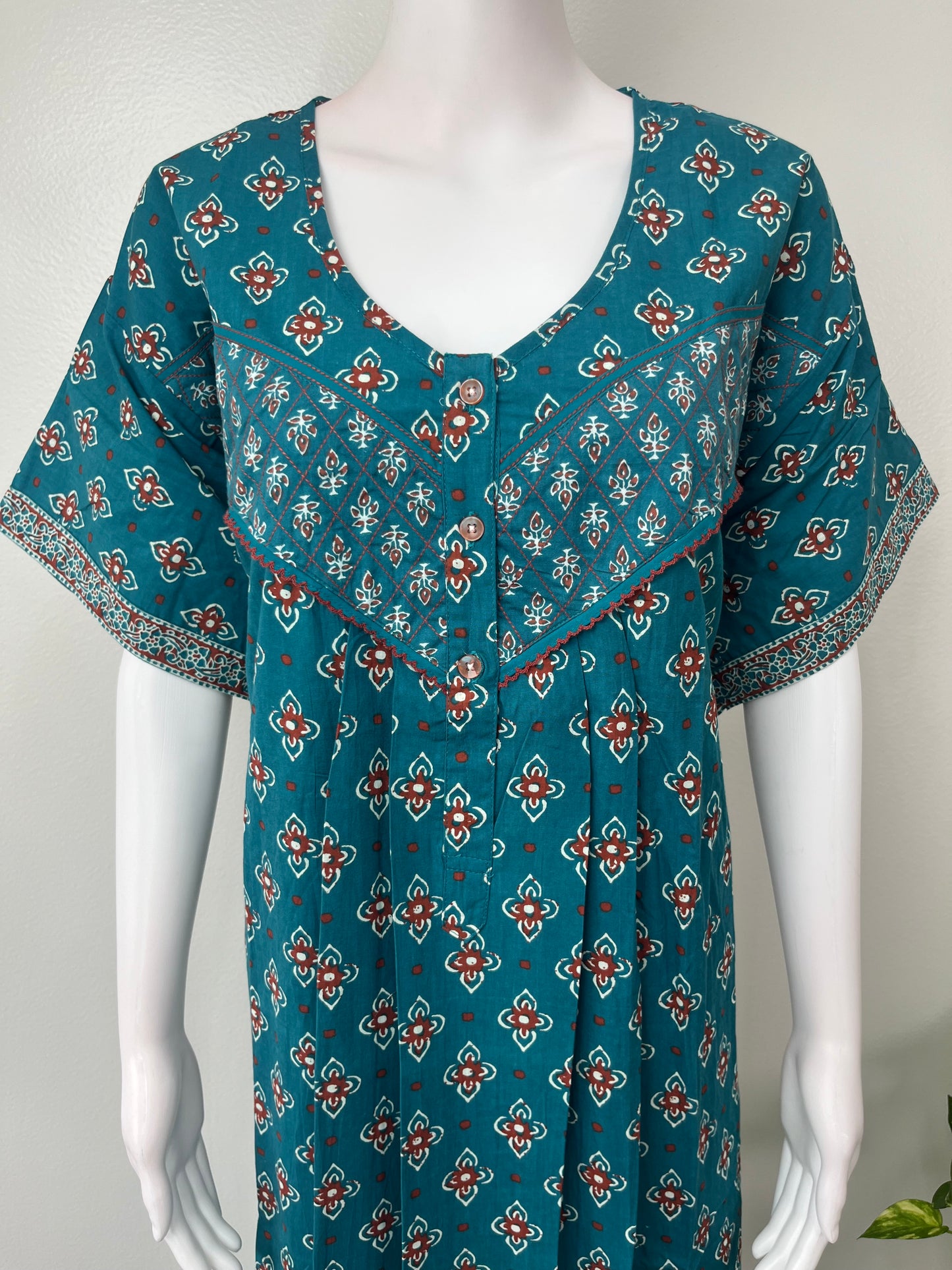 Teal 100% Cotton Nightgown Soft & Comfortable