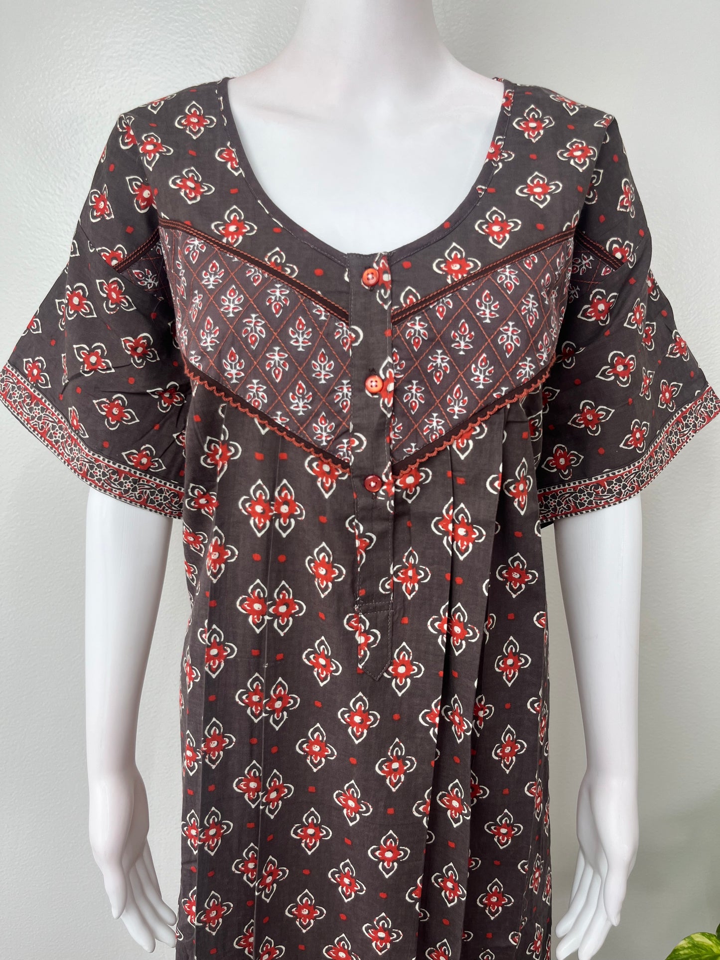 Gray Pleated Style Pure Cotton Nighty