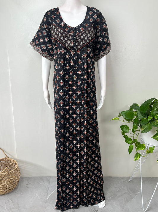 Black Pure Cotton Nightgown for Women