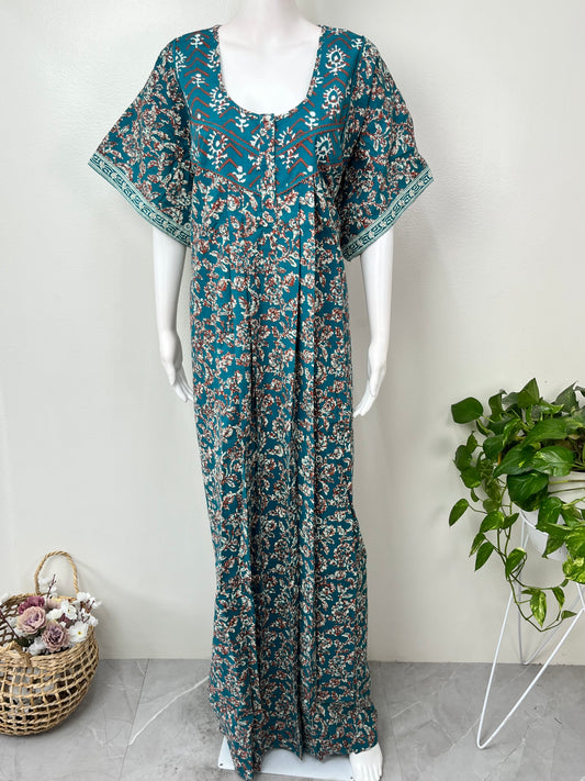Teal Pleated Style 100% Cotton Nighty