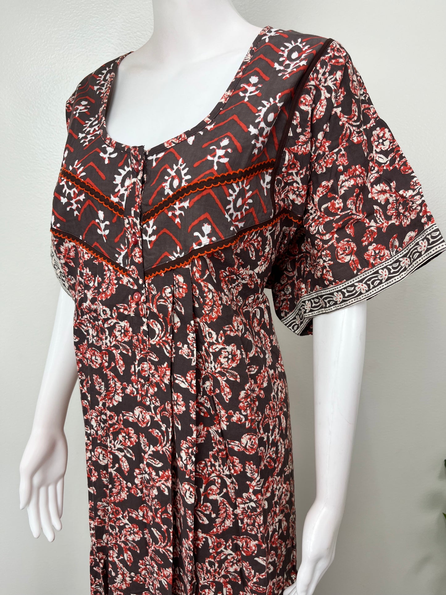 Pure Cotton Nighty with Contrast Print