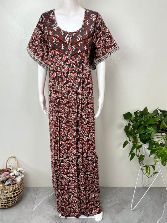 Pure Cotton Nighty with Contrast Print