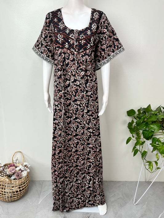Black Pure Cotton Nightgown Soft & Comfortable