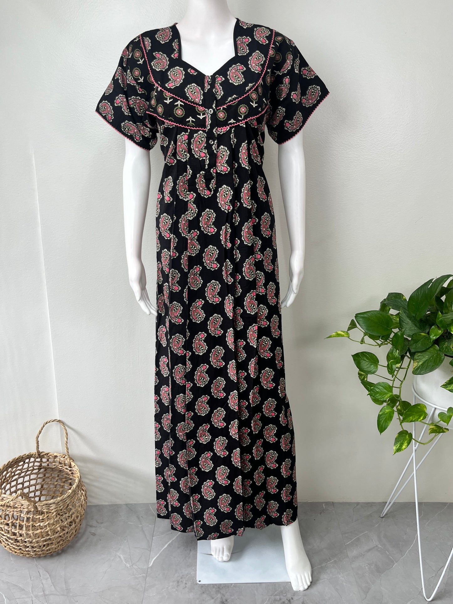 Black Pure Cotton Nightgown Soft & Comfortable