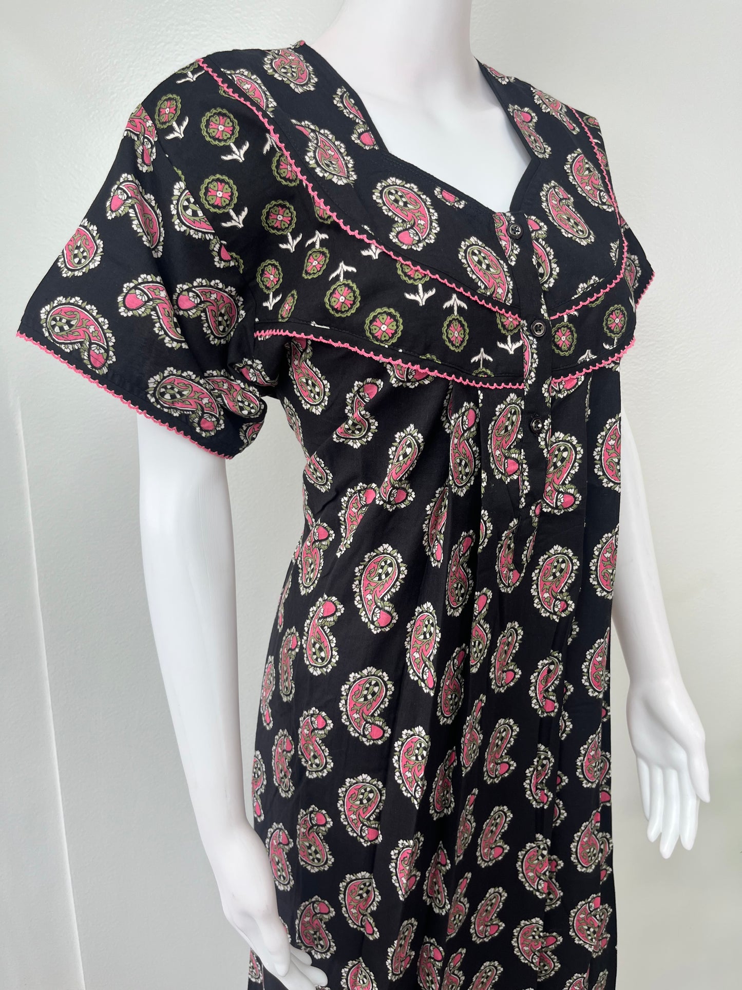 Black Pure Cotton Nightgown Soft & Comfortable