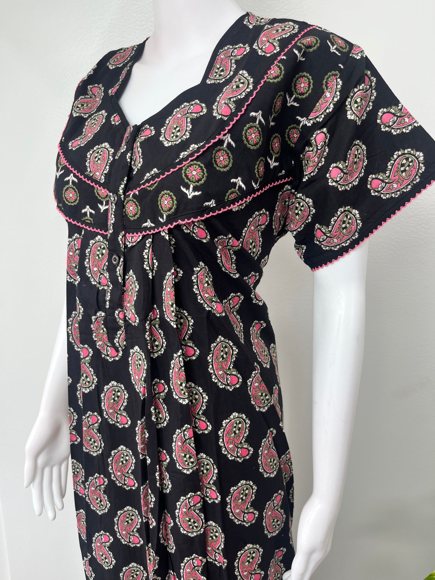 Black Pure Cotton Nightgown Soft & Comfortable