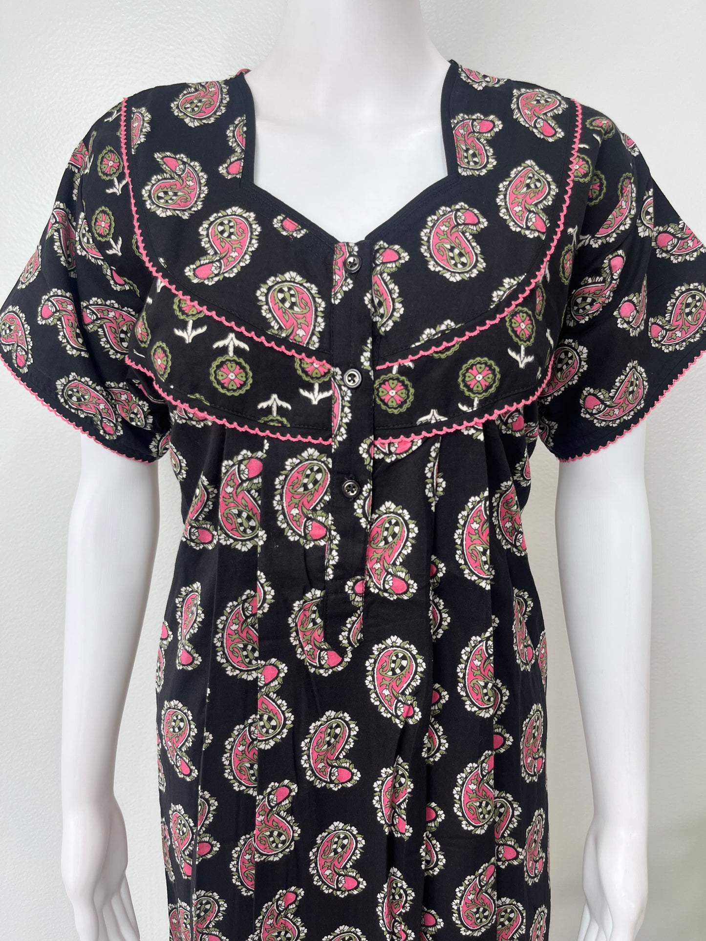 Black Pure Cotton Nightgown Soft & Comfortable