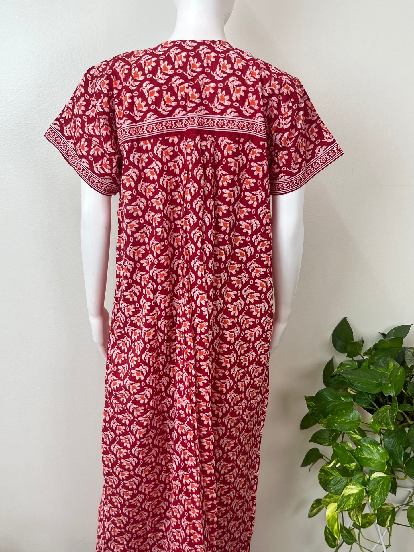 Red Pure Cotton Nightgown Soft & Comfortable