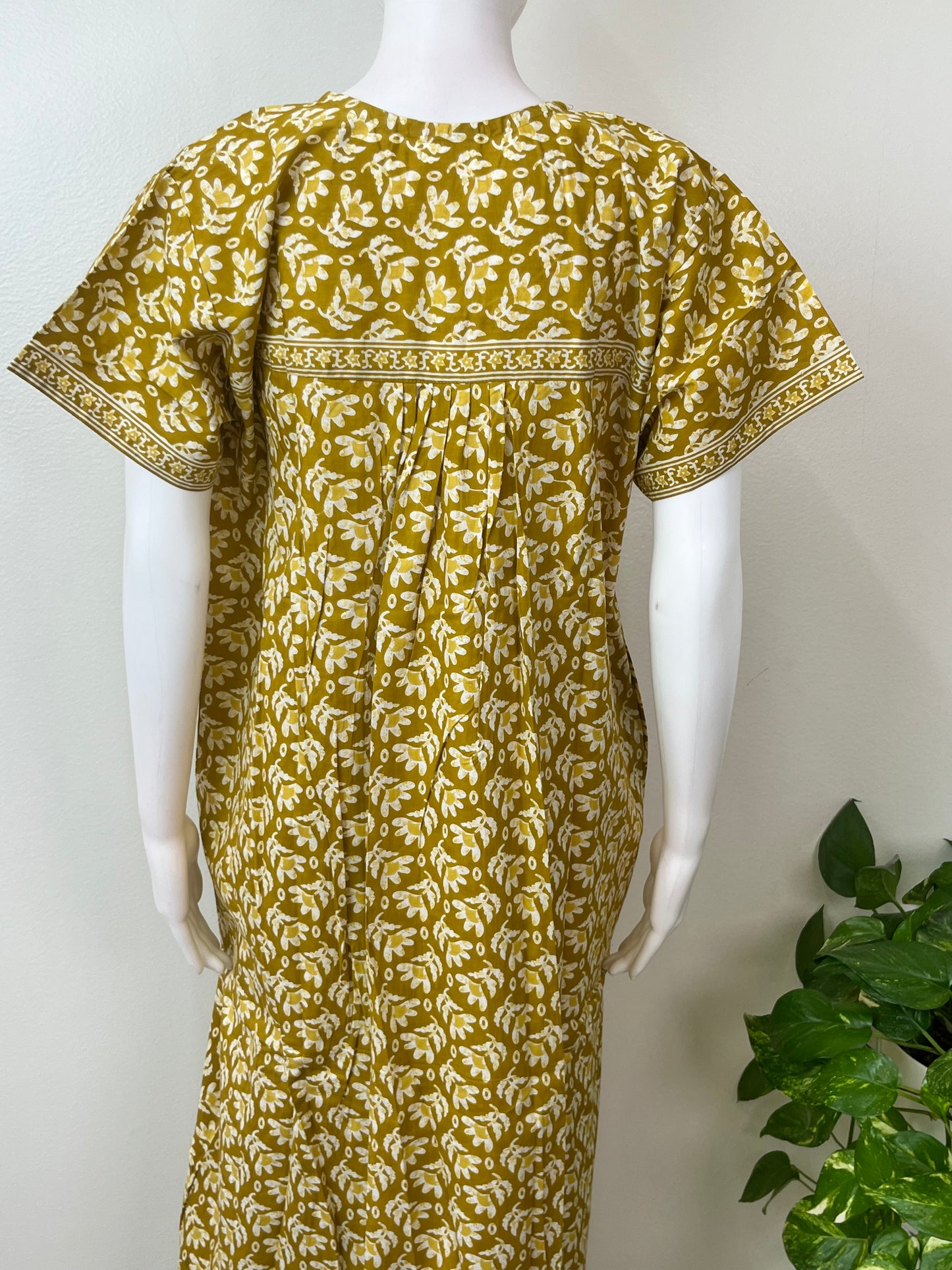 Yellow Pleated Style Pure Cotton Nighty