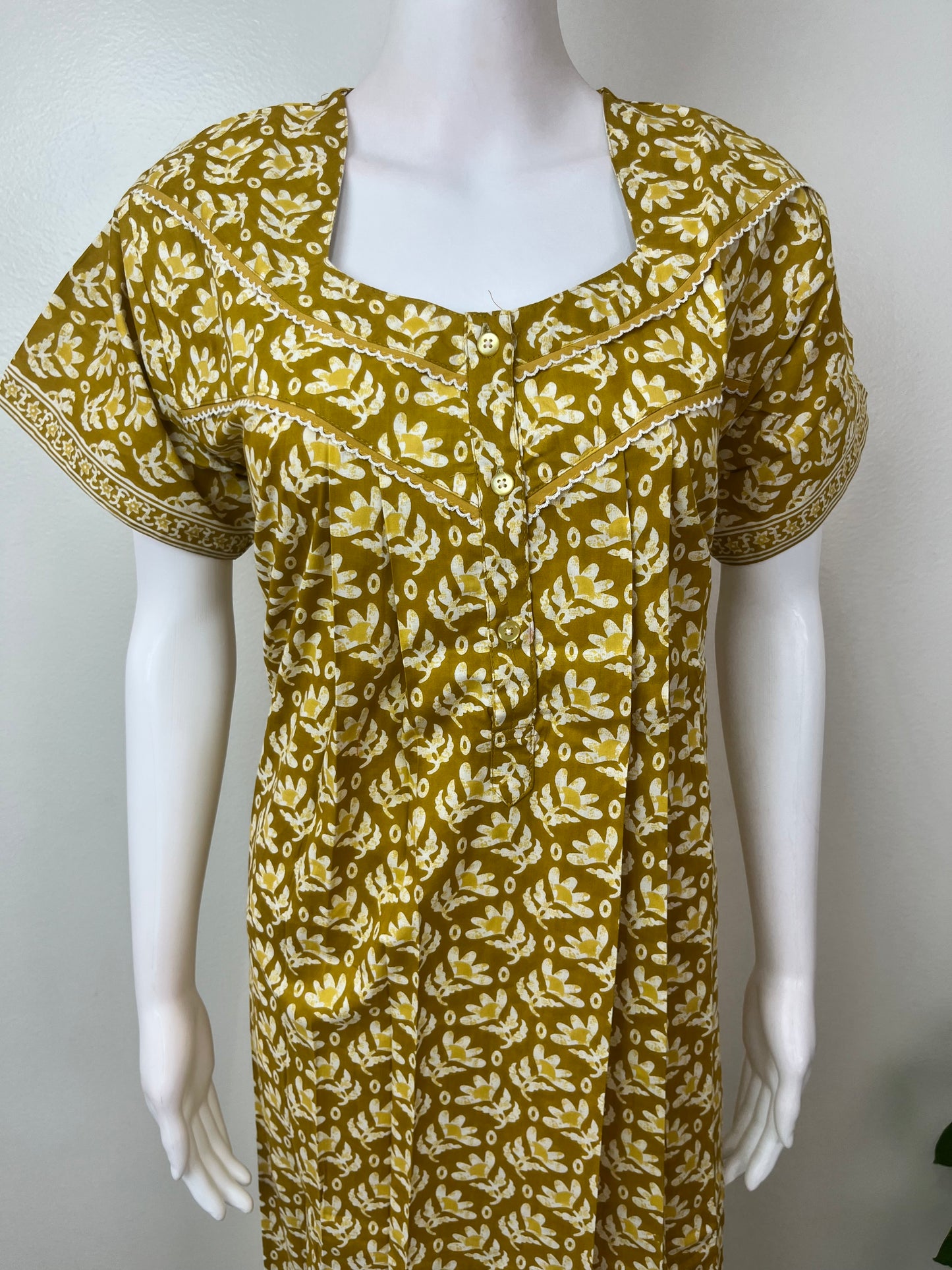 Yellow Pleated Style Pure Cotton Nighty