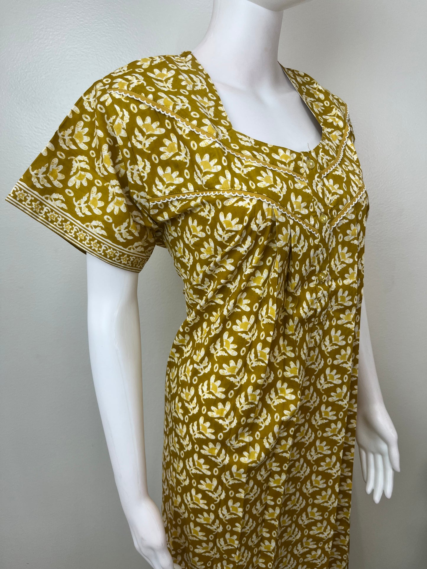 Yellow Pleated Style Pure Cotton Nighty