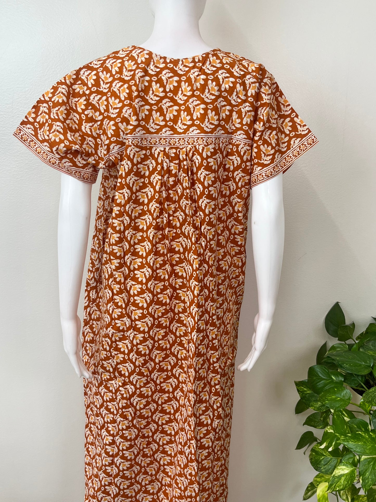 Orange Printed 100% Cotton Nightgown for Women