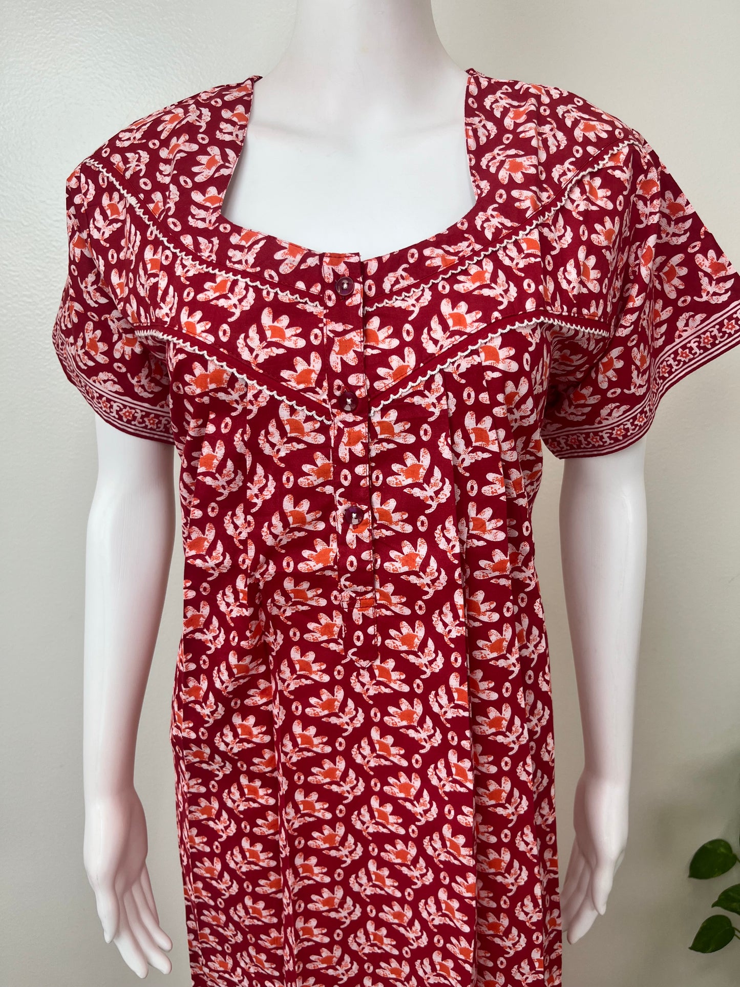 Red Pure Cotton Nightgown Soft & Comfortable