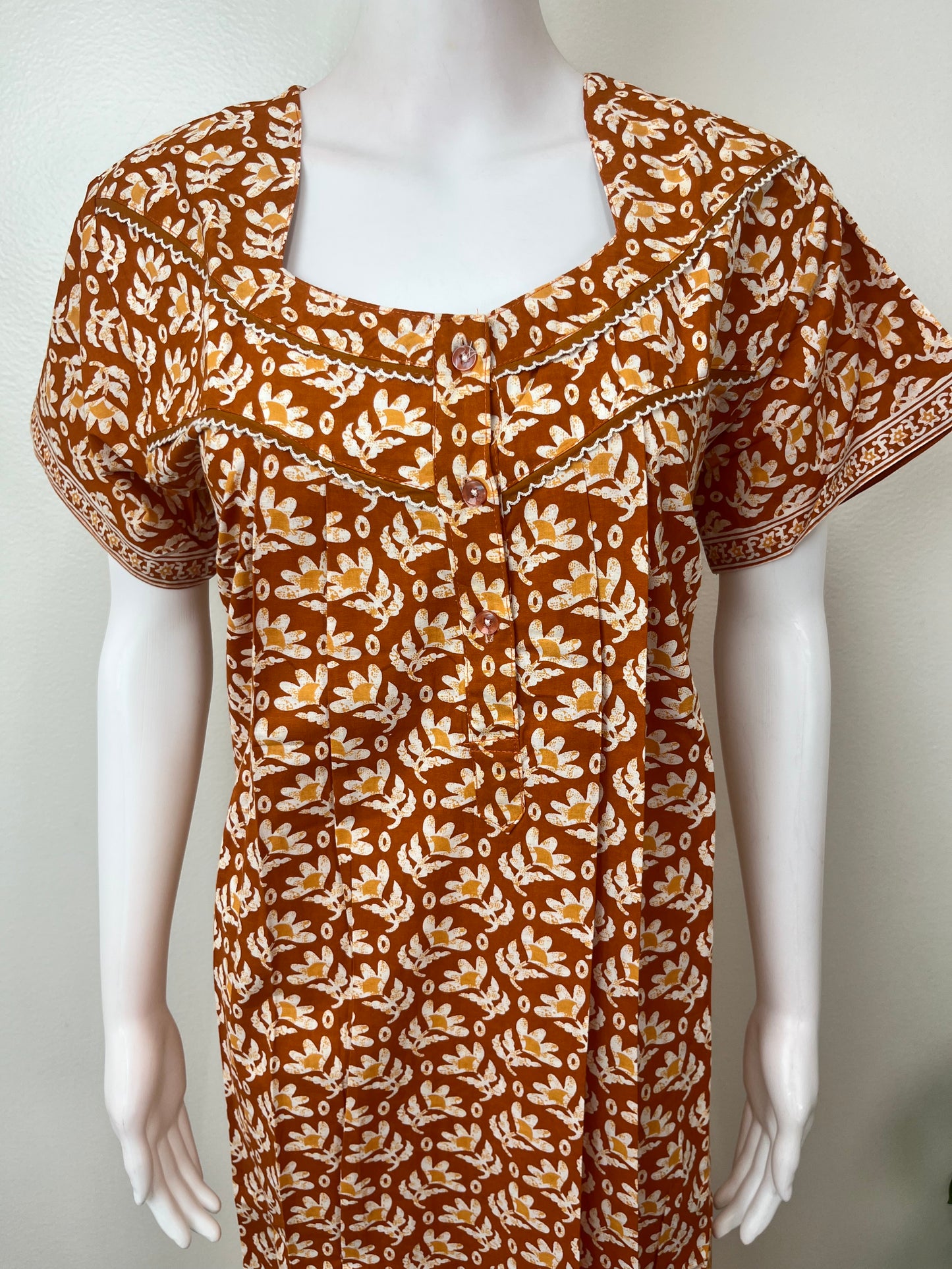 Orange Printed 100% Cotton Nightgown for Women