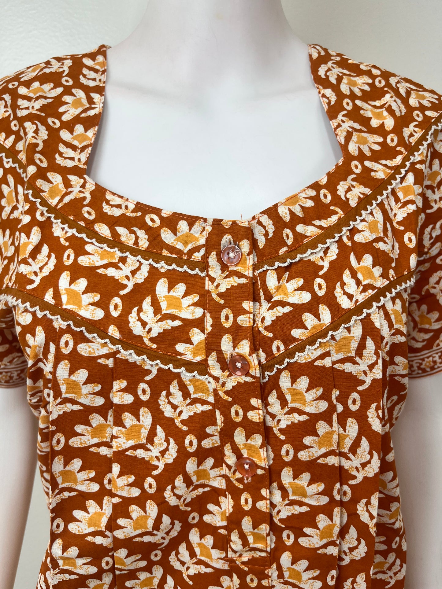 Orange Printed 100% Cotton Nightgown for Women