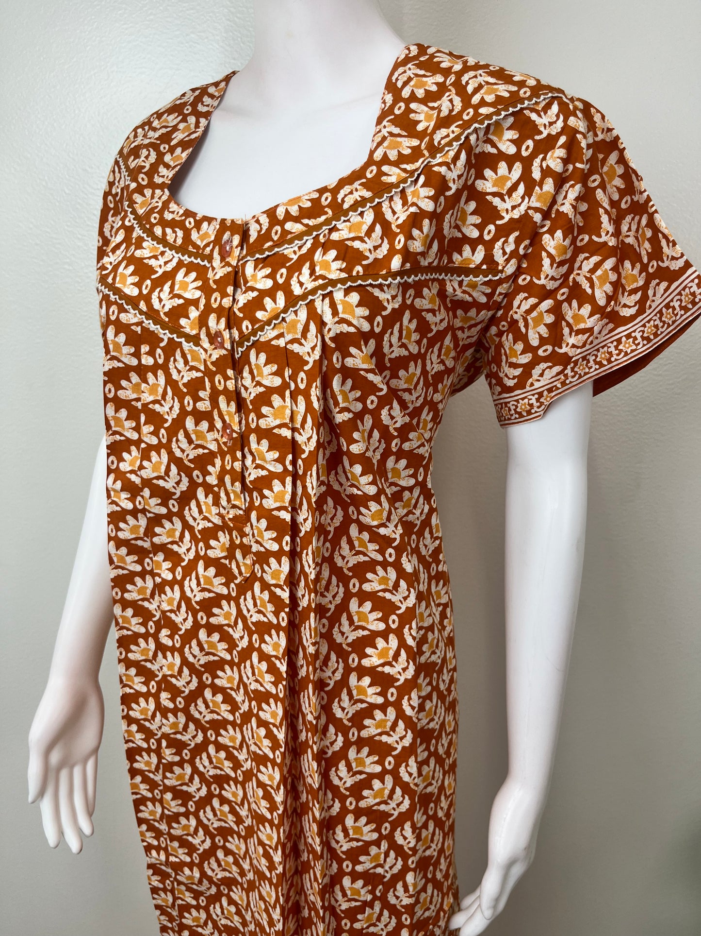 Orange Printed 100% Cotton Nightgown for Women