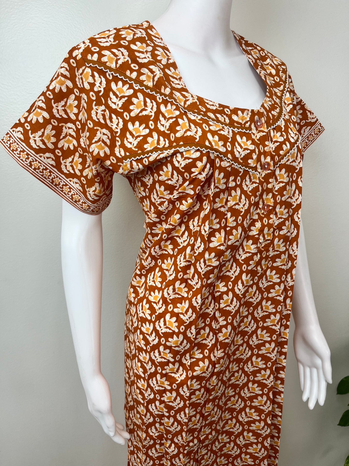 Orange Printed 100% Cotton Nightgown for Women
