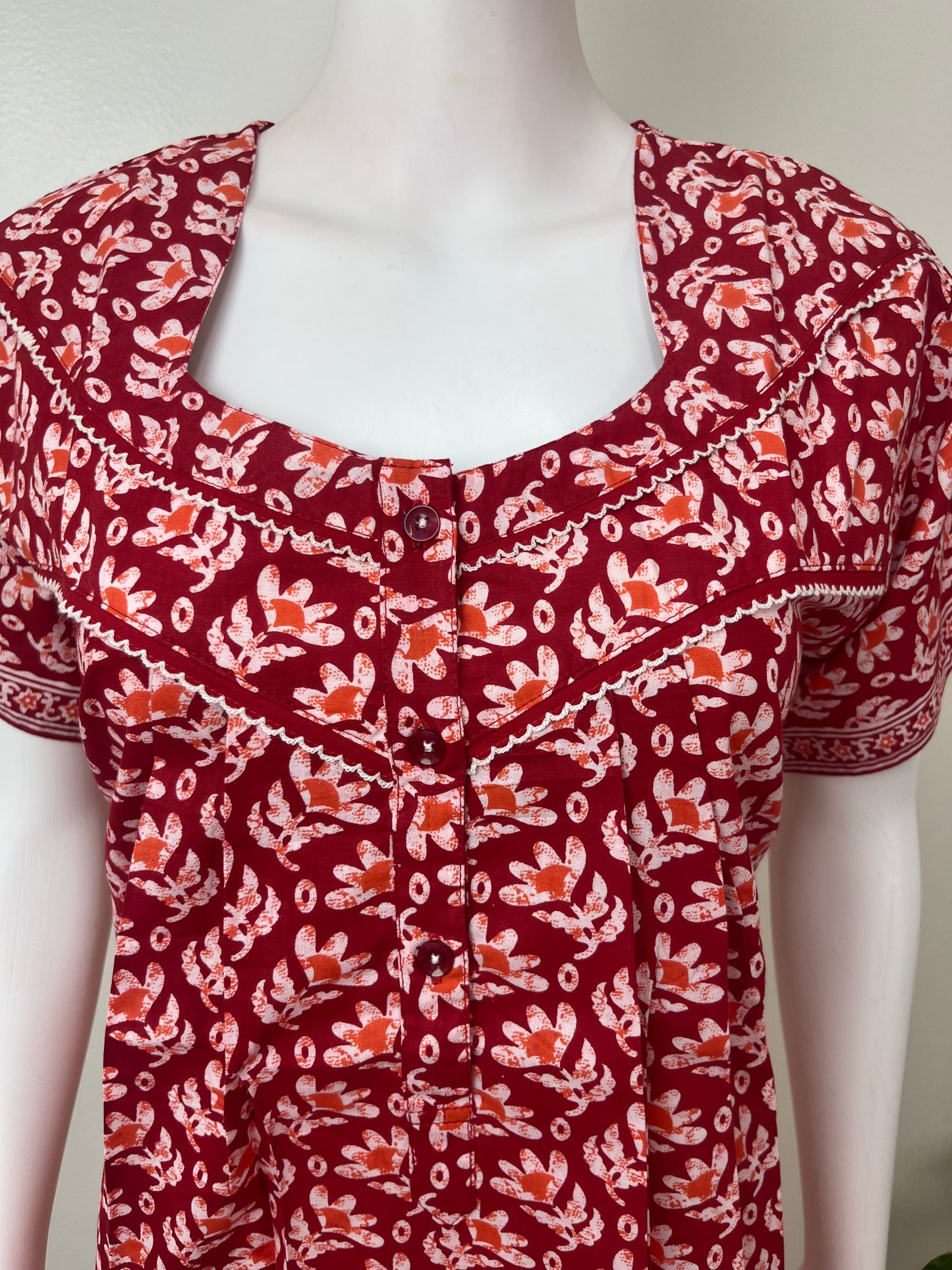 Red Pure Cotton Nightgown Soft & Comfortable