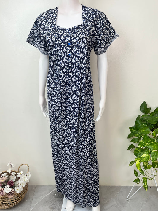 Navy Blue Pure Cotton Nighty Soft & Breathable