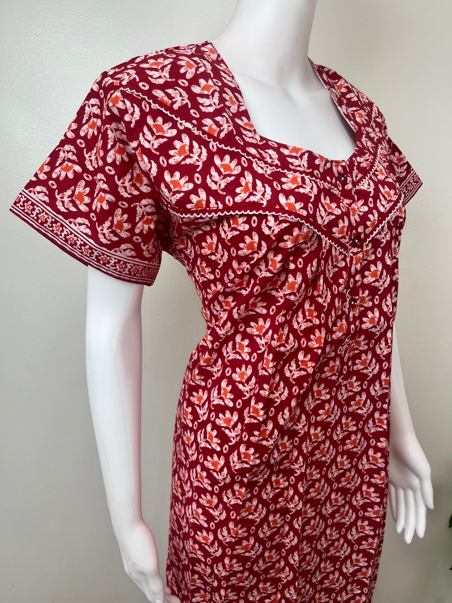 Red Pure Cotton Nightgown Soft & Comfortable
