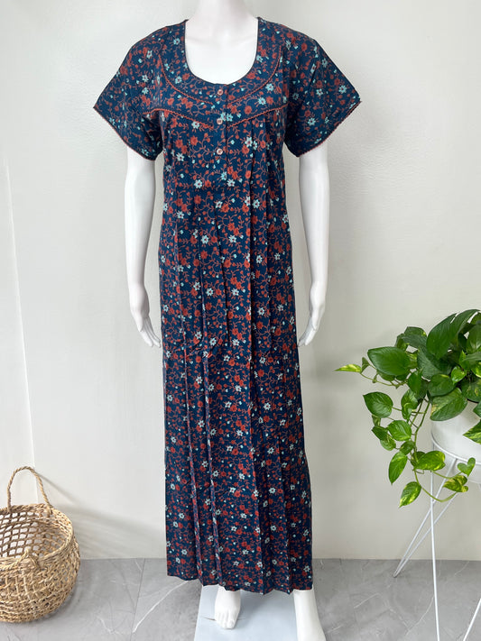 Navy Blue Pure Cotton Nighty Elegant & Comfortable