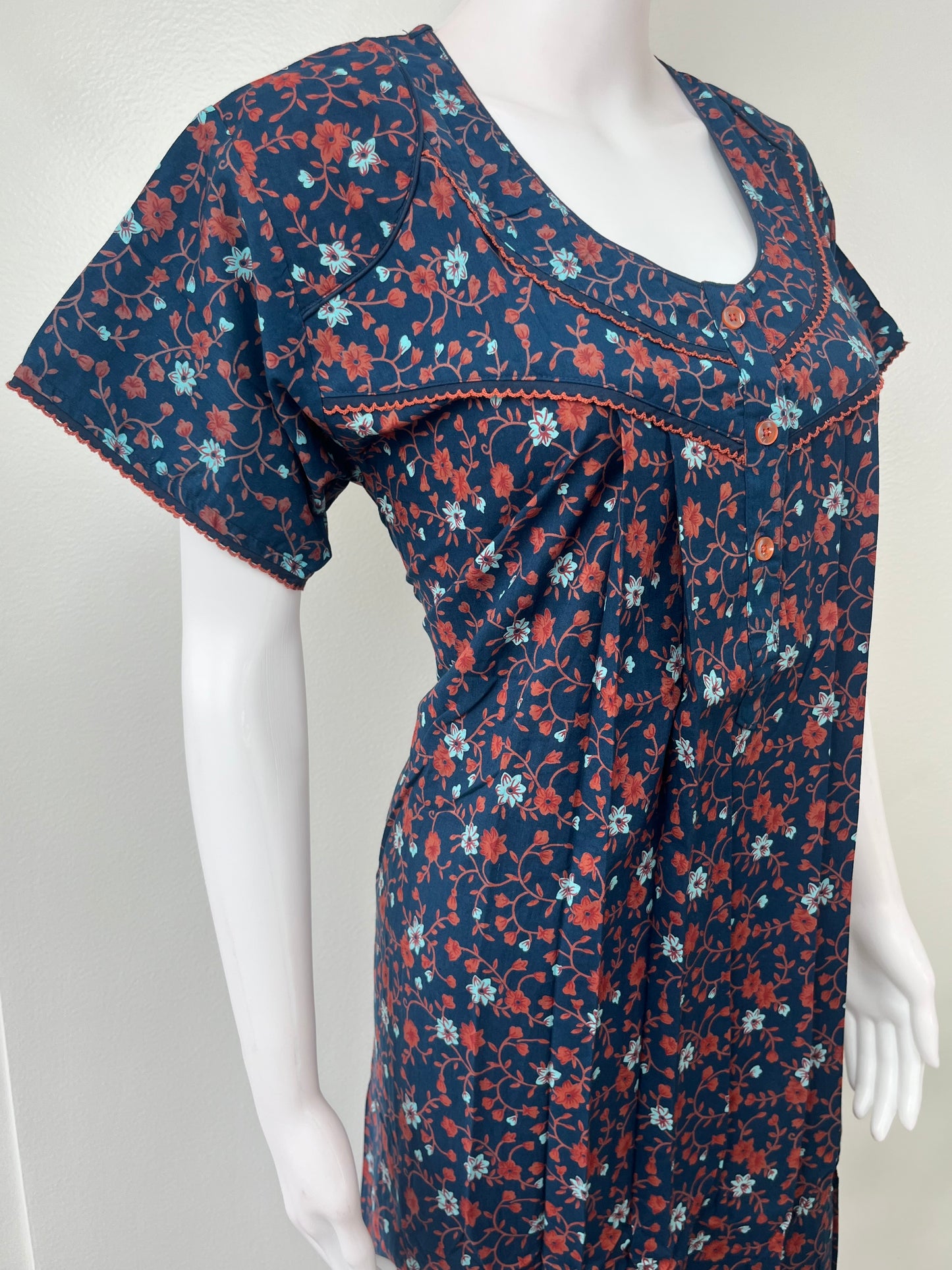 Navy Blue Pure Cotton Nighty Elegant & Comfortable