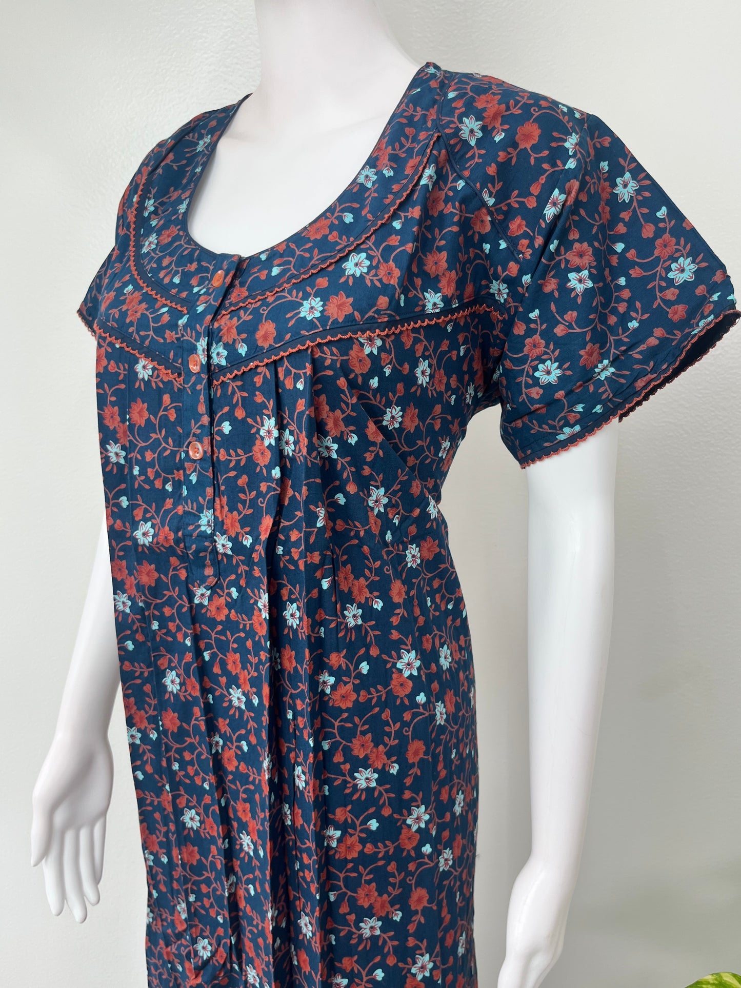 Navy Blue Pure Cotton Nighty Elegant & Comfortable