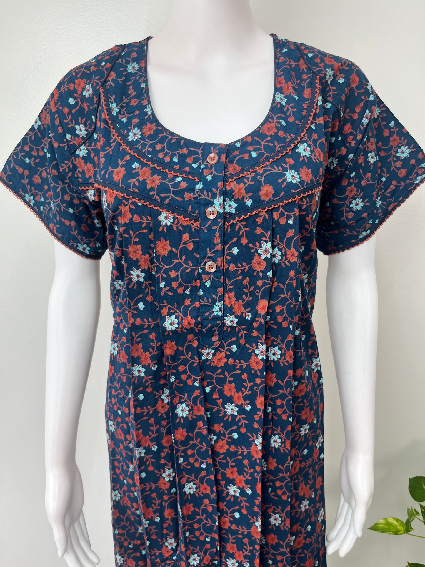 Navy Blue Pure Cotton Nighty Elegant & Comfortable