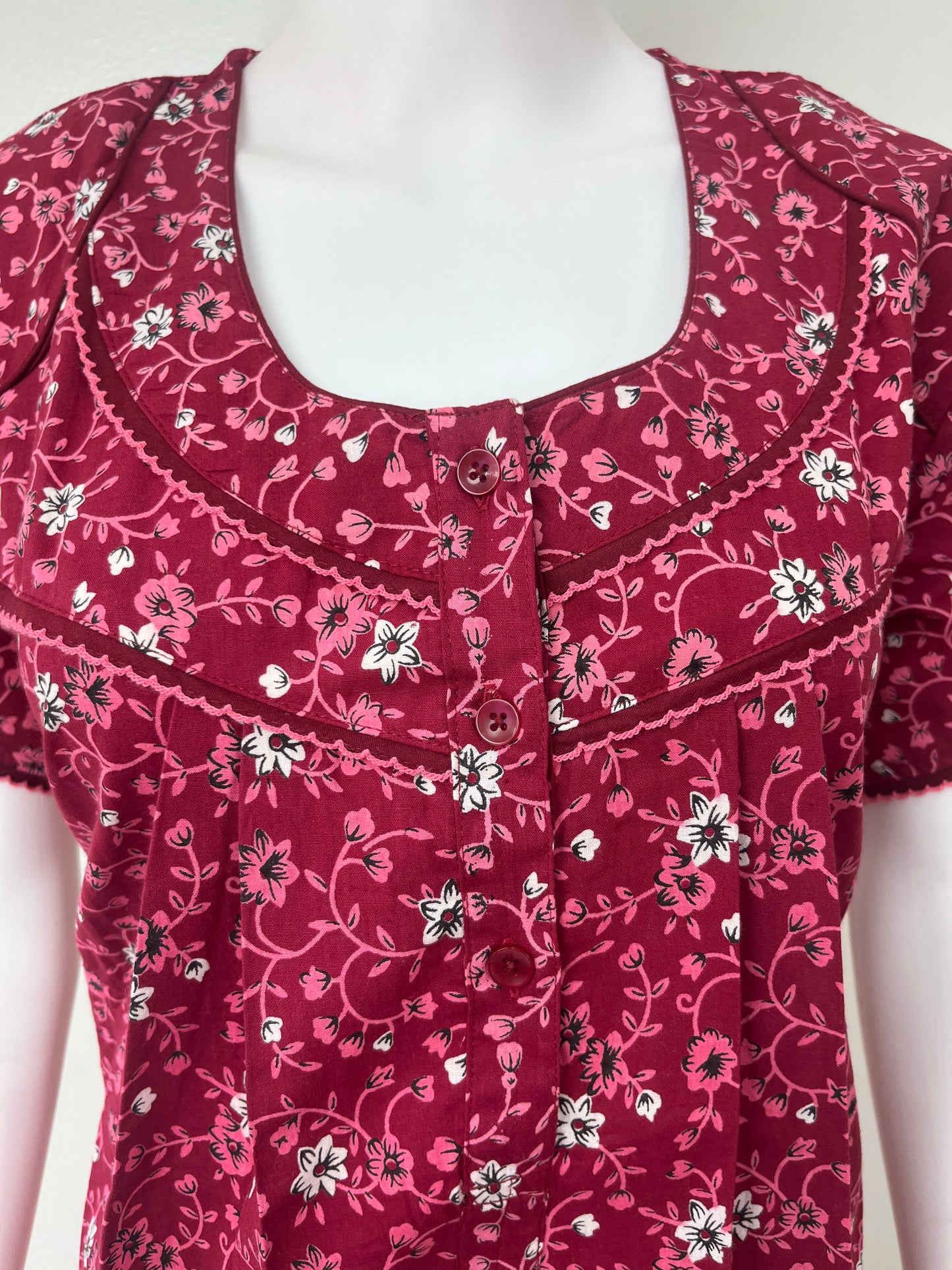 Maroon 100% Cotton Women's Nightgown