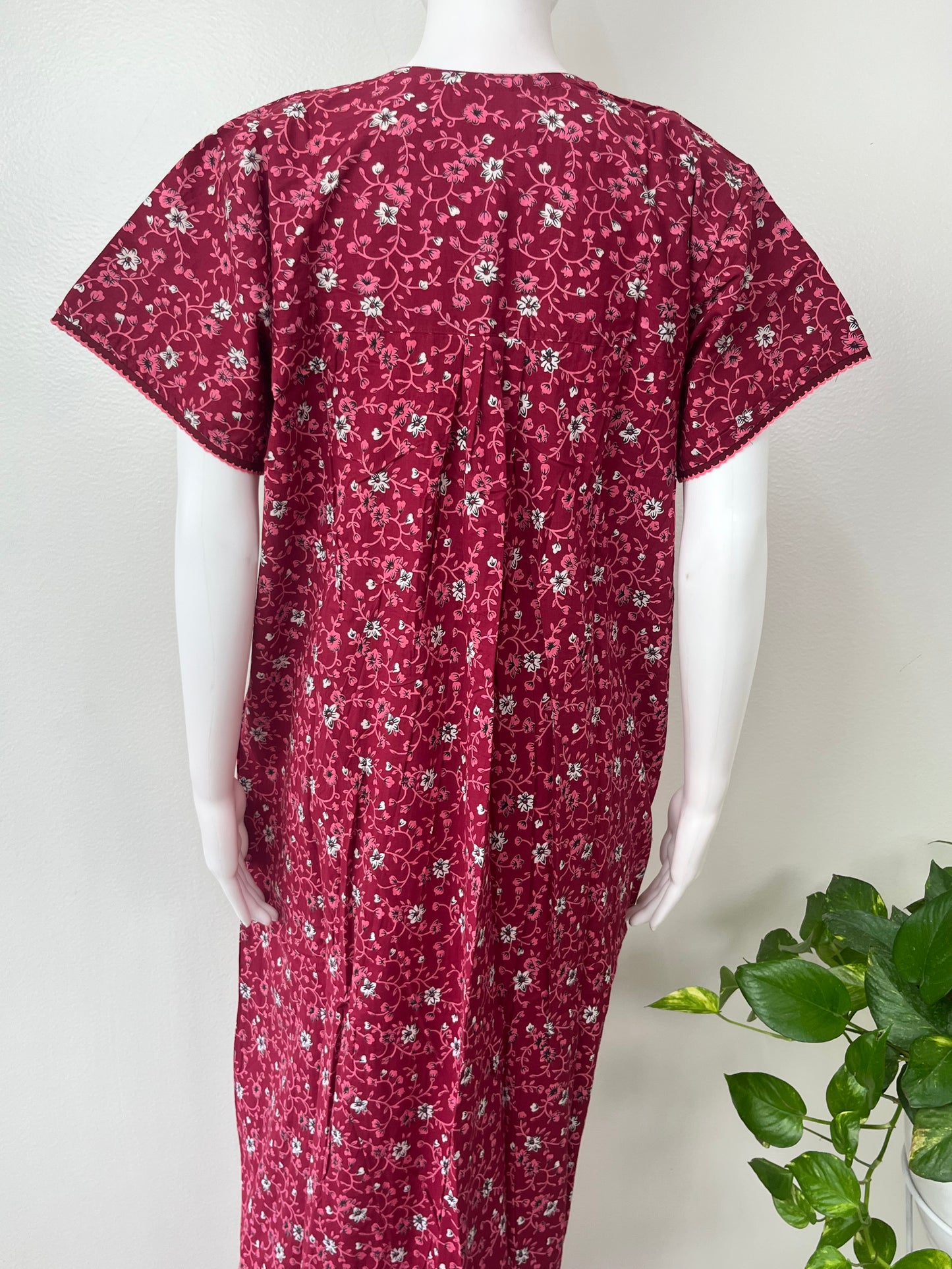 Maroon 100% Cotton Women's Nightgown