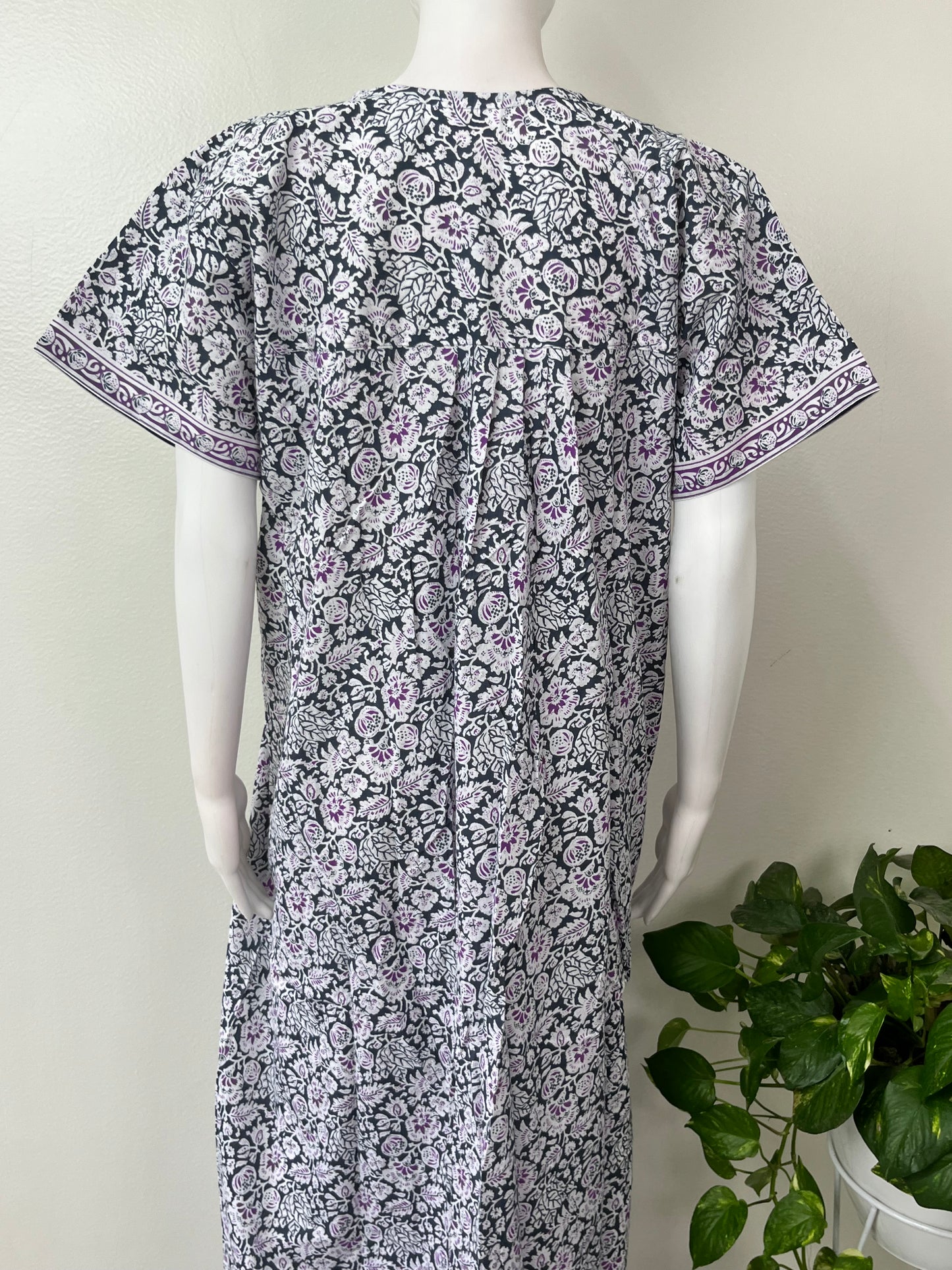 Gray Pure Cotton Nighty with Contrast Print